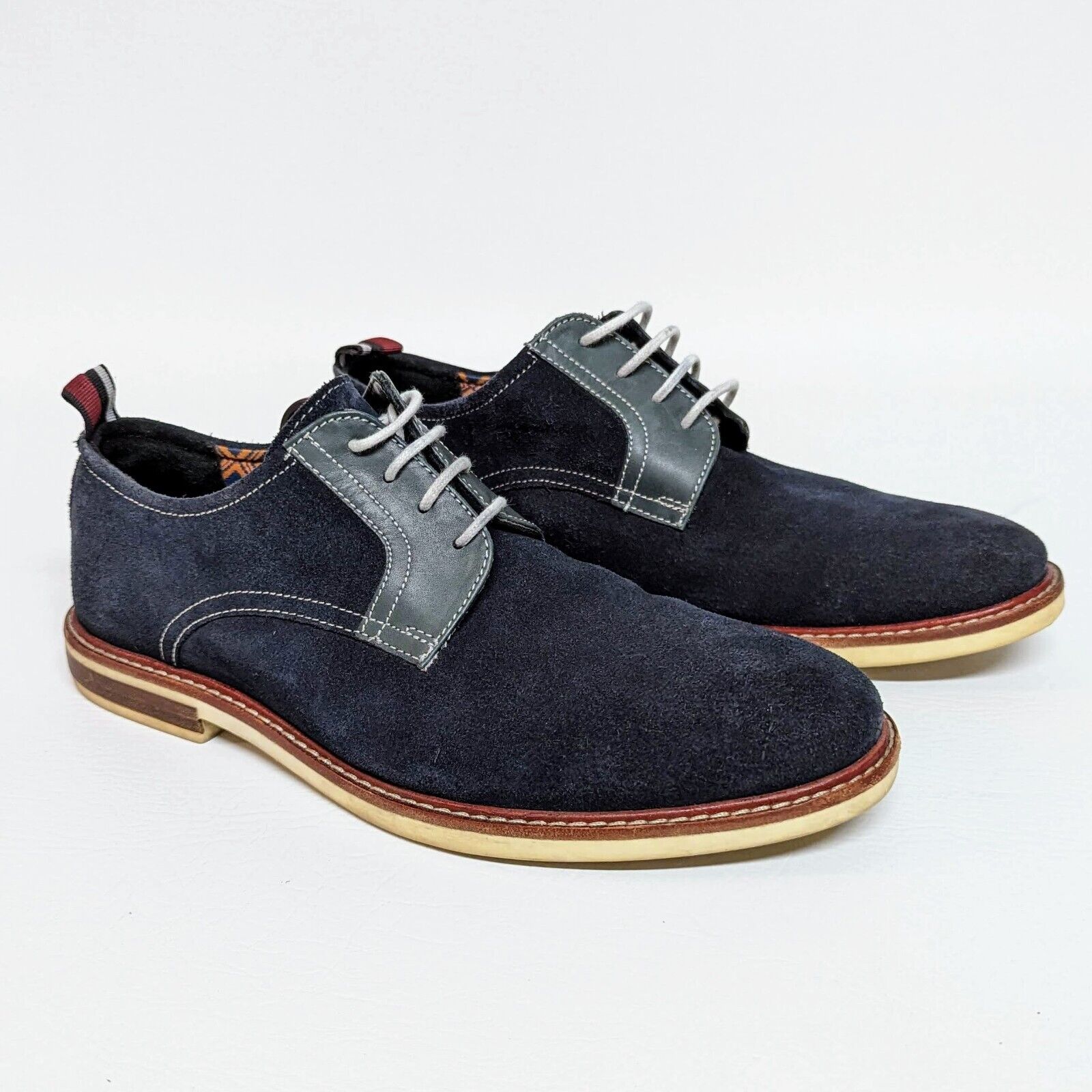 Ben Sherman Bulldog Derby Shoes Mens Size 8 Navy Suede Lace Up Leather