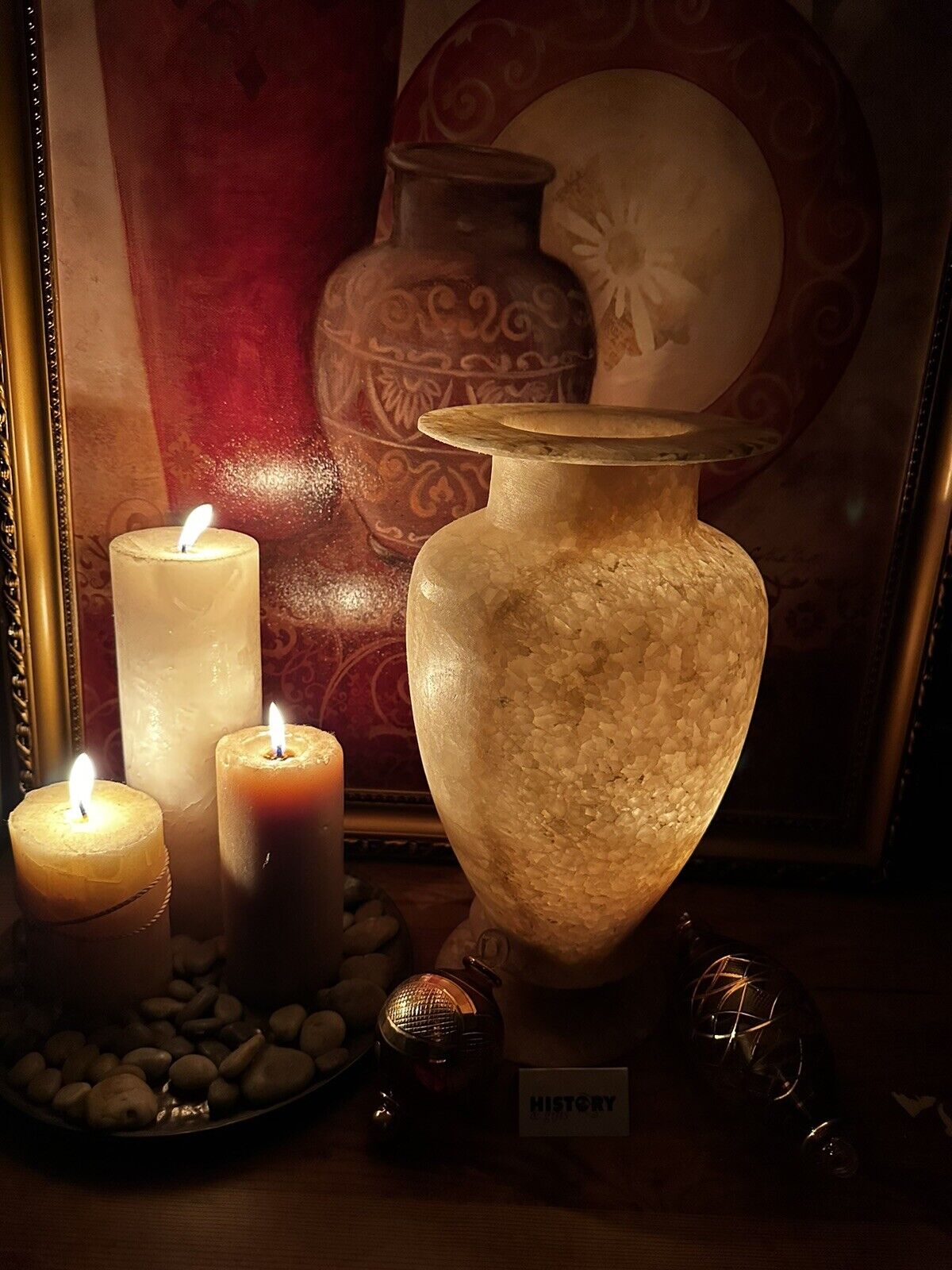 Egyptian Hand-Carved Alabaster  Candle Holder, Gift,Patio decor,stone