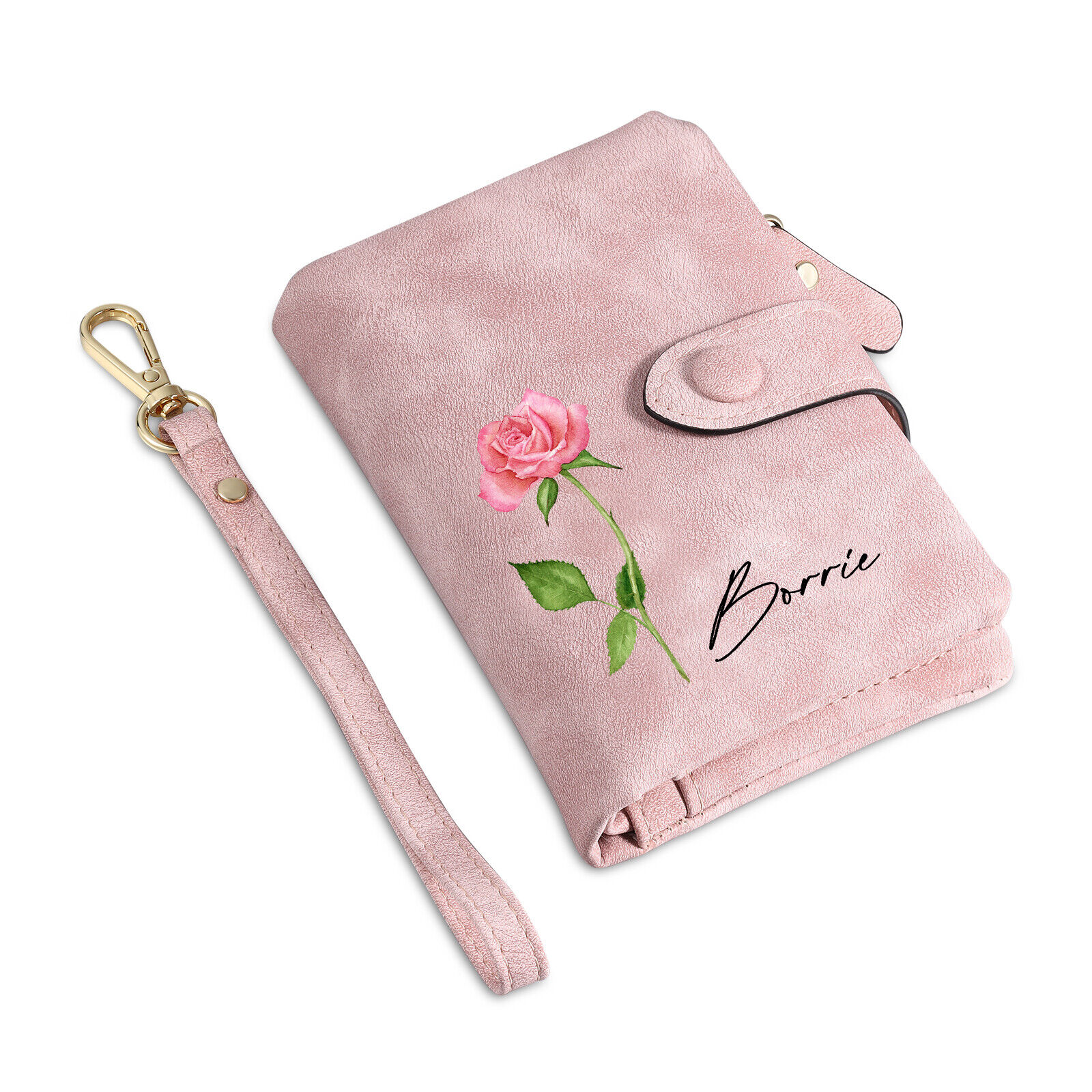 Elegant Women's Leather Hand Wallet Custom Name and Birth Flower Portable Purse