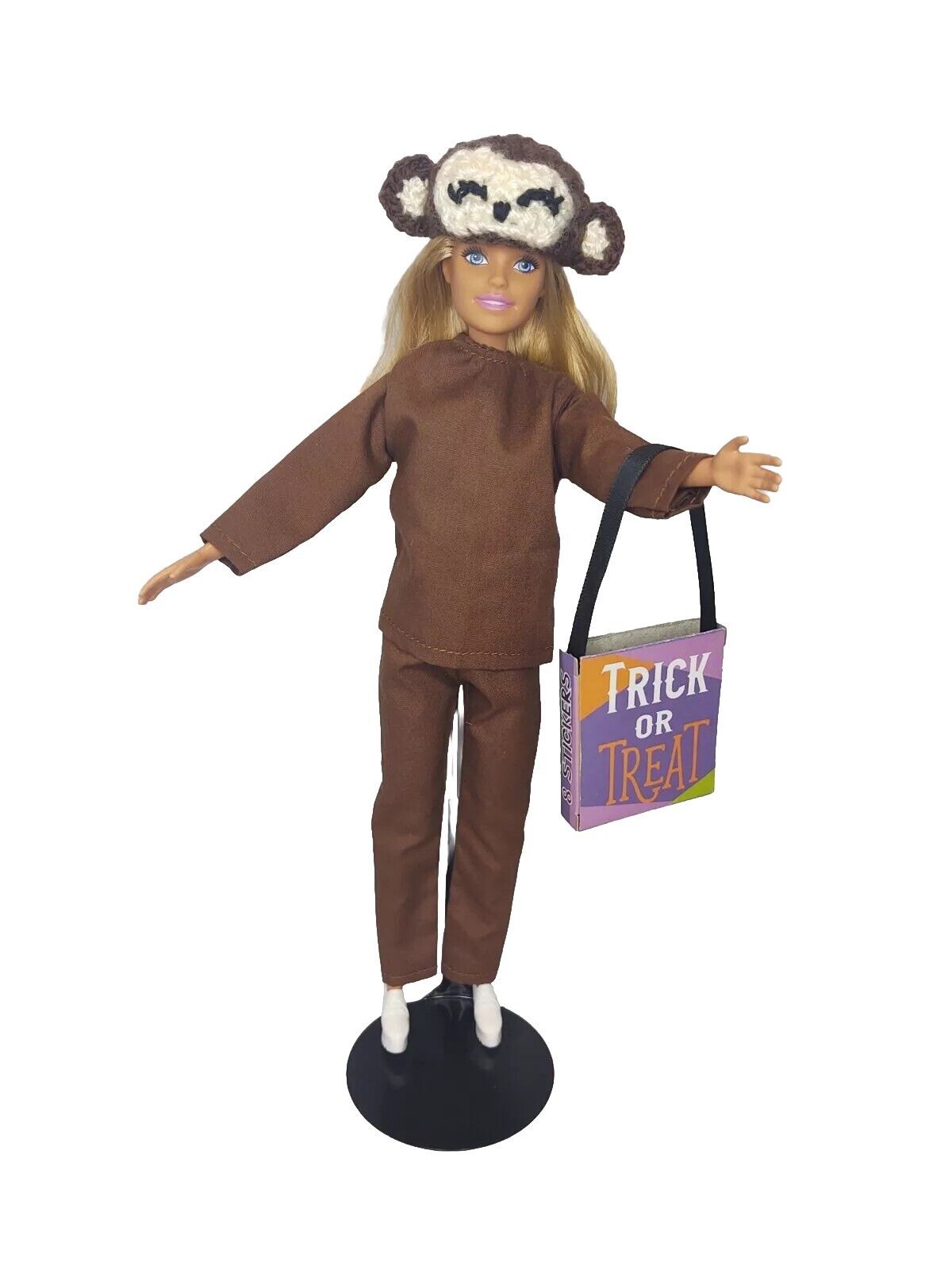 OOAK Custom Barbie Doll wearing Brown Monkey Animal Costume Halloween Bag Decor