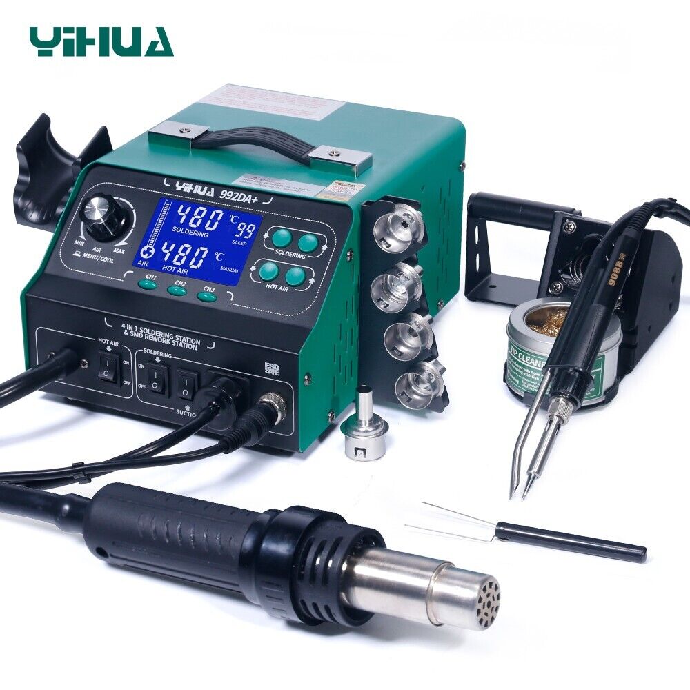 YIHUA 992DA+ LCD With Smoking Solder Iron Vacuum Pen BGA Rework Station