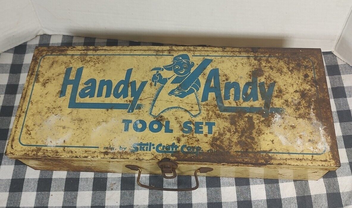 Vintage Handy Andy Tool Set Skil Craft Corp Blue Lettering Great Patina