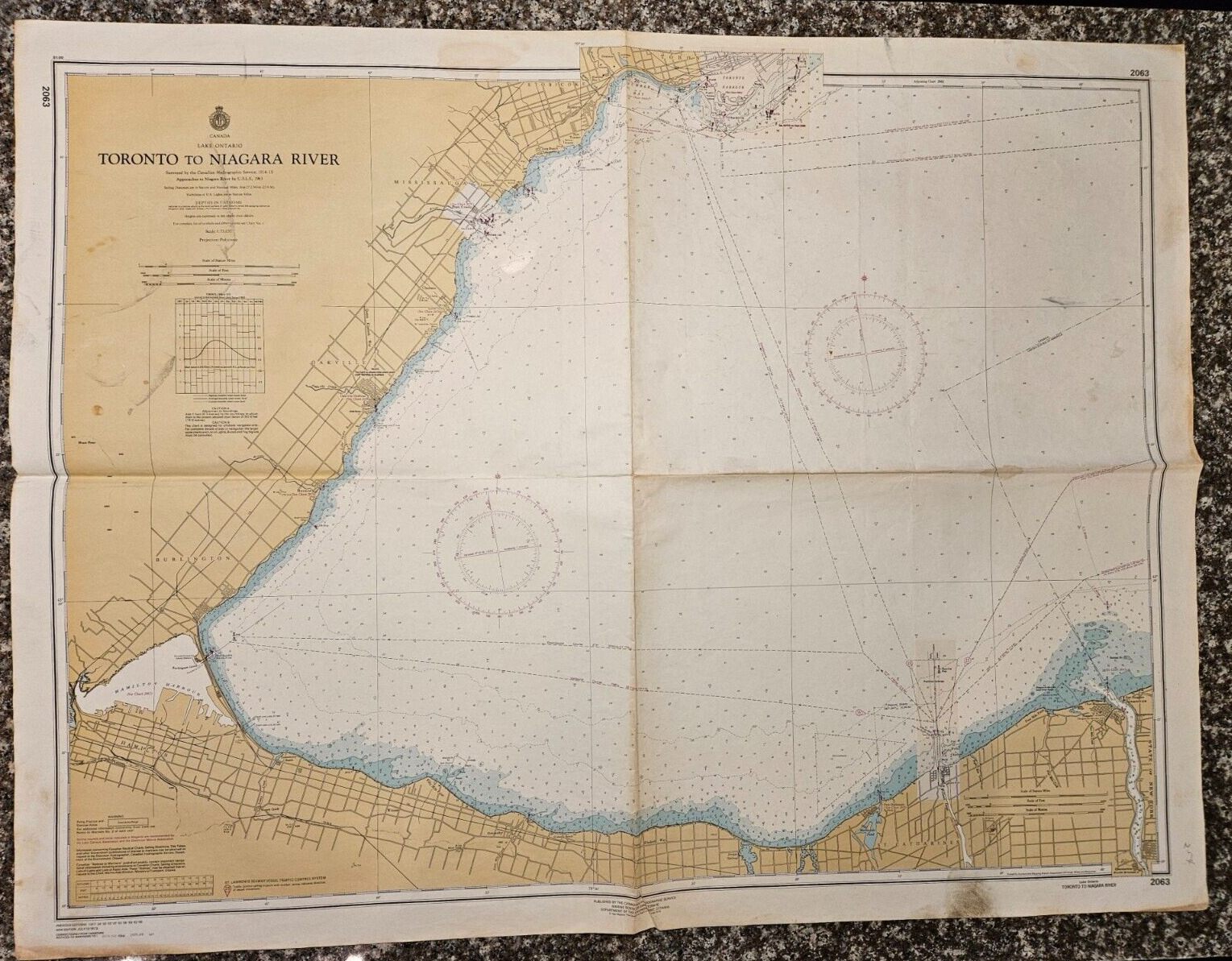 TORONTO TO NIAGARA RIVER LAKE ONTARIO Vintage 1973 Nautical Chart Canadian 2063