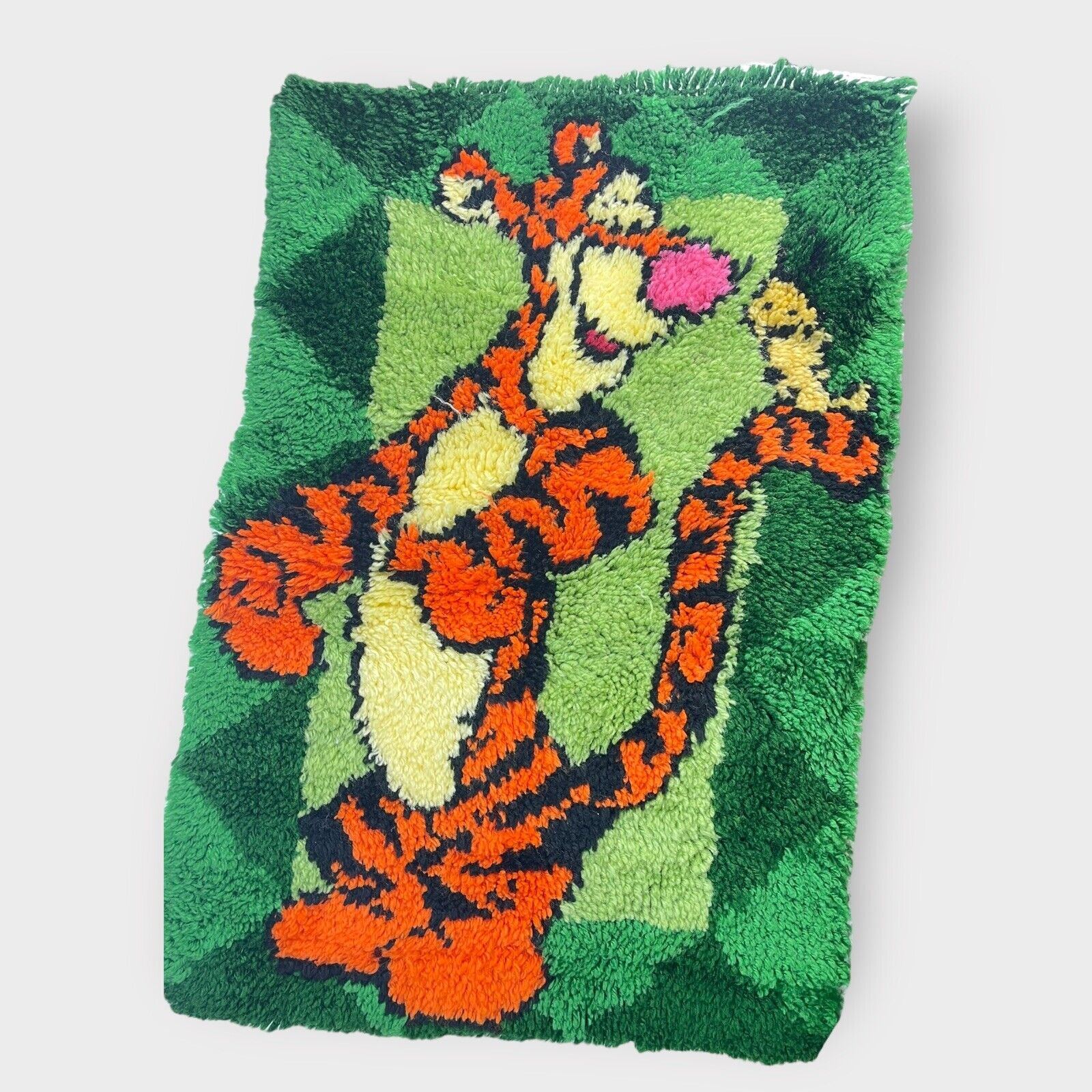VTG Tigger Winnie the Pooh Latch Hook Wall Hanging Completed Green Nursery Decor