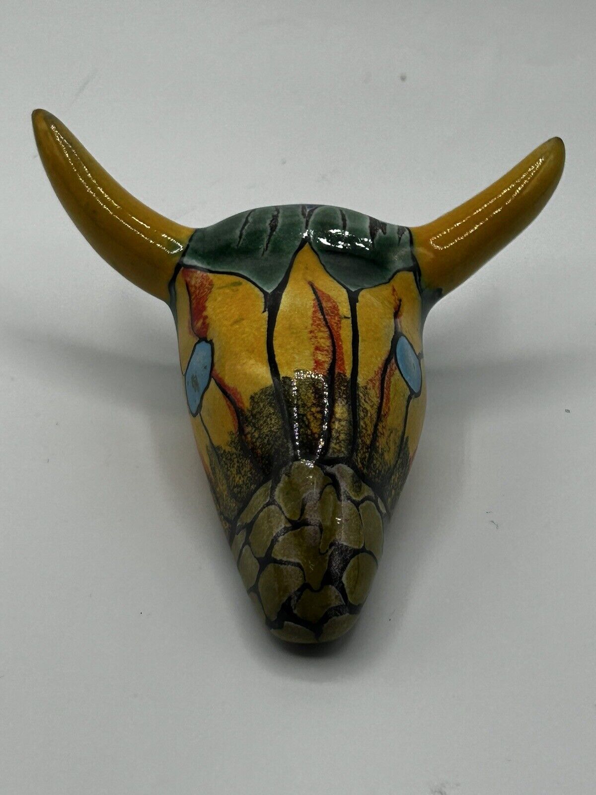 Talavera Cow Bull Skull Mexican Pottery Folk Art Decor Southwest Multicolor