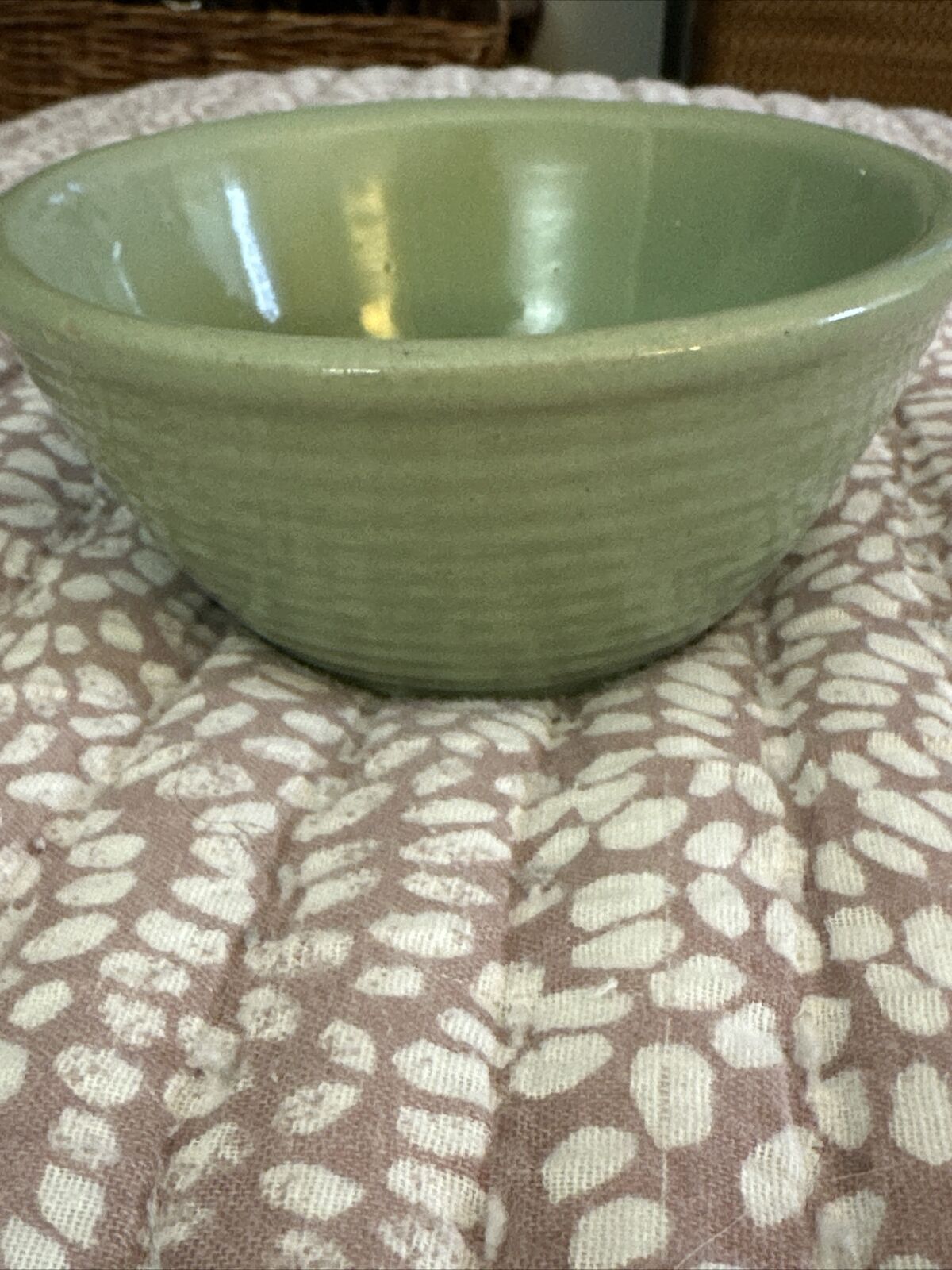 Vintage Monmouth Pottery USA Green Glazed Bowl 5”