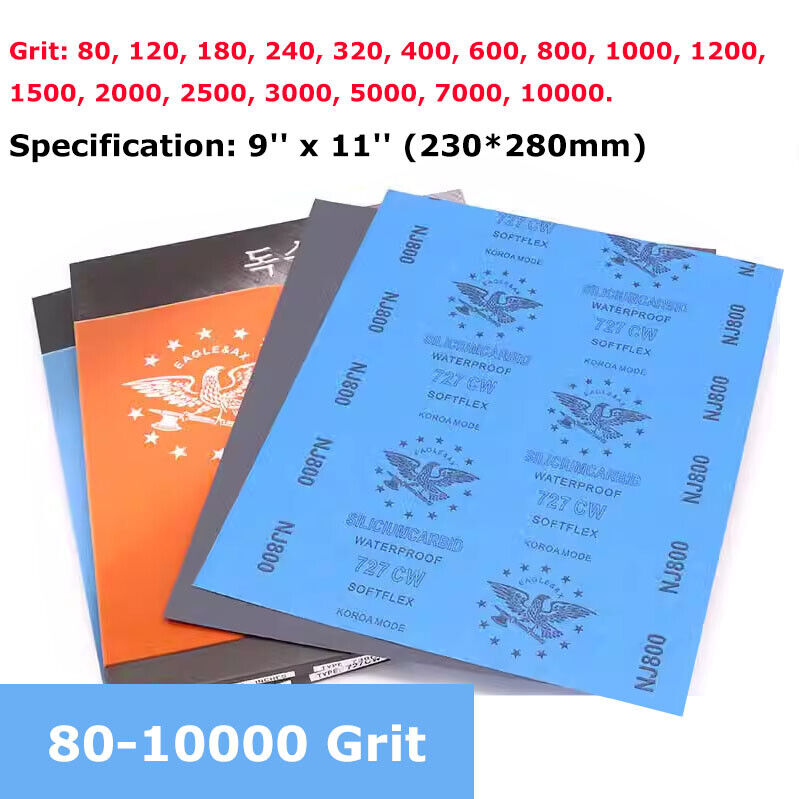 9'' x 11'' 80-10000 Grit Wet Dry Sandpaper Sanding Paper Sheets Auto Metal Wood