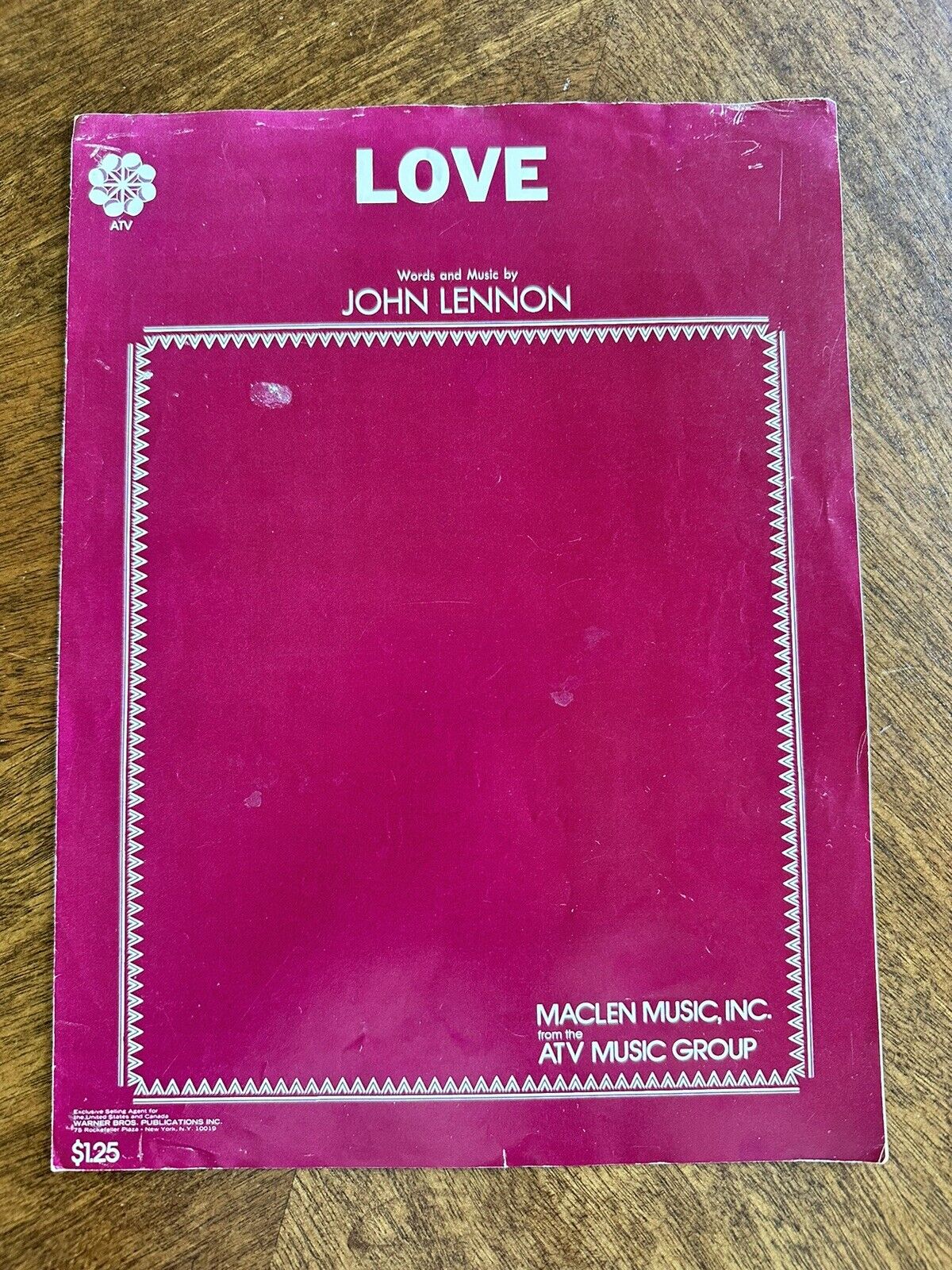 LOVE Sheet Music Vintage 1970 Rock Guitar John Lennon Song Piano Lyrics