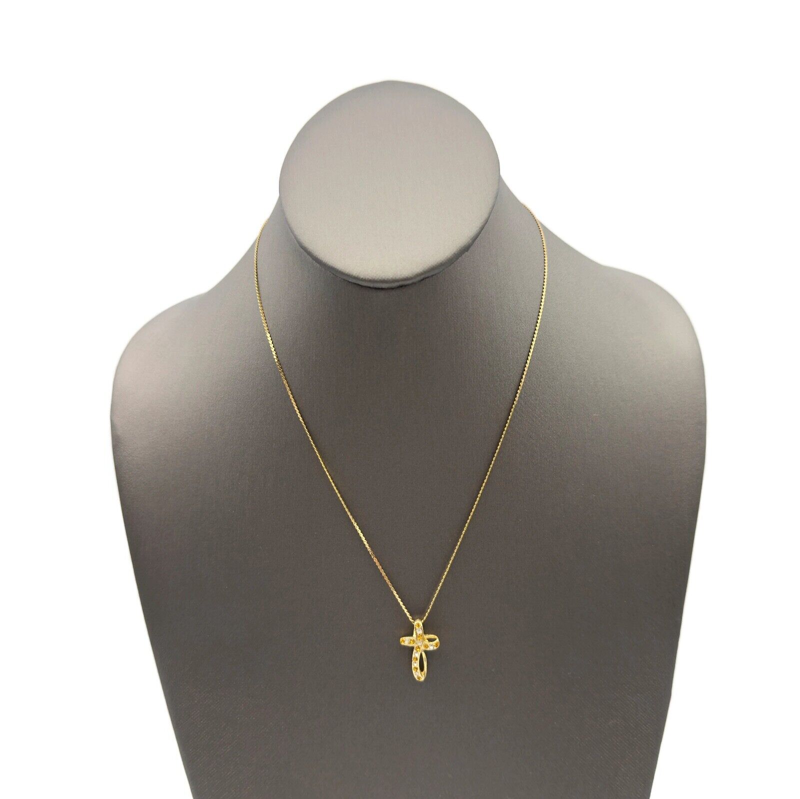 90\'s Vintage DM 95 Gold Tone Rhinestone Infinity Cross Fashion Pendant Necklace