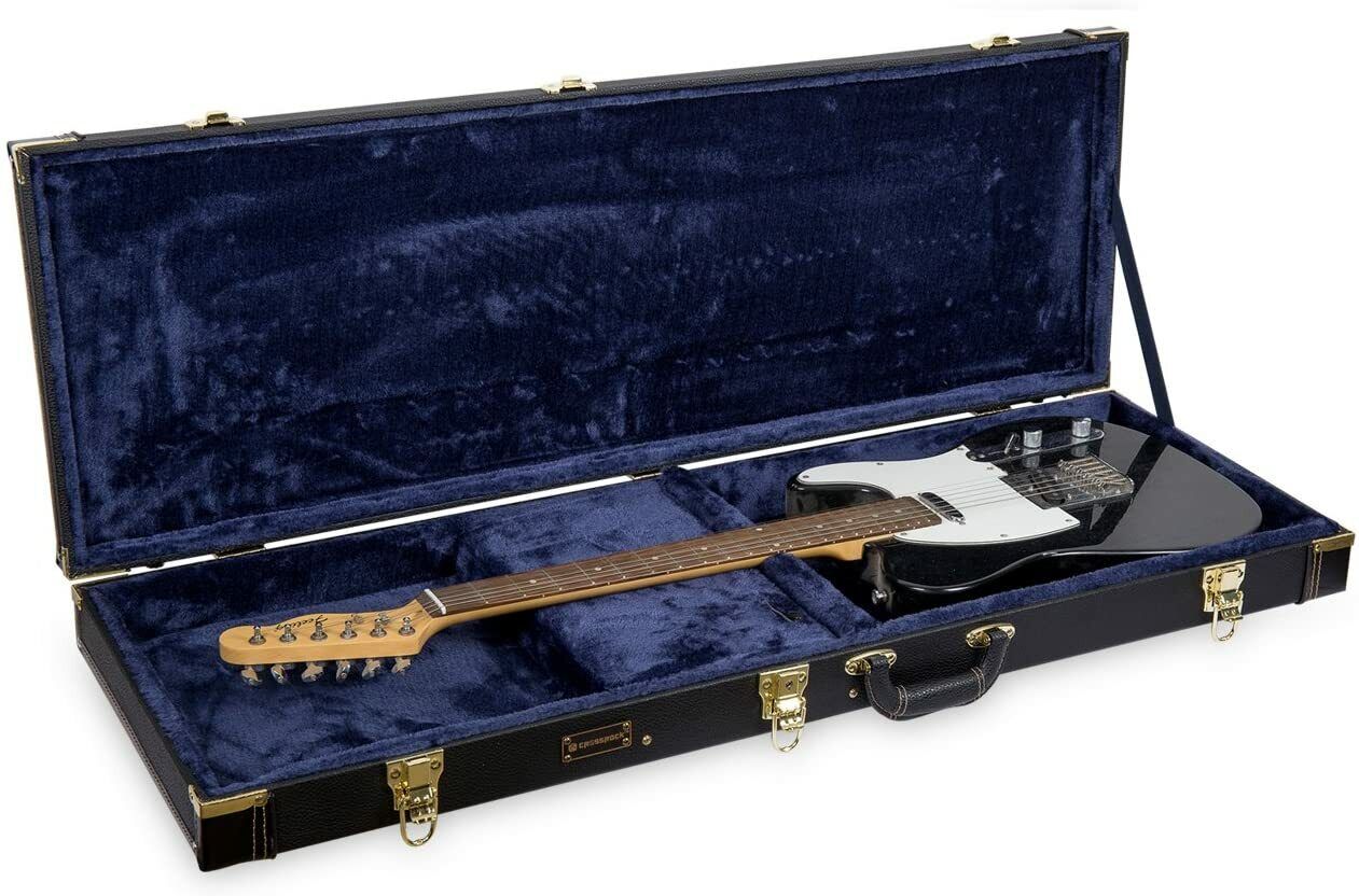 Crossrock Hard Case Fits Fender Telecaster & Stratocaster Electric Guitar, Black