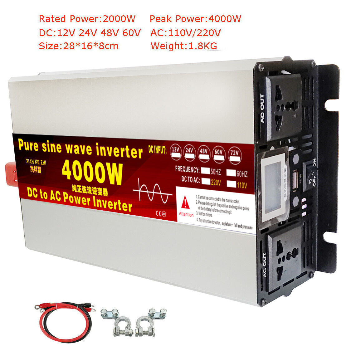 4000W 5000W 8000W 12V 24V 48V 60V 72V to 110V Pure Sine Wave Power Inverter LCD