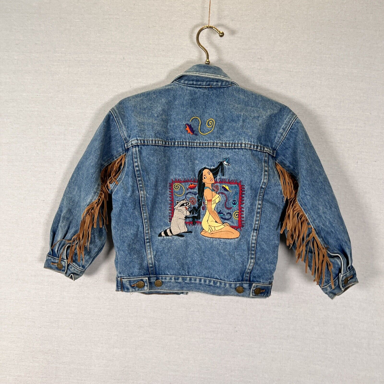 Vintage Disney Girls Size Med Pocahontas & Meeko Blue Jean Denim Jacket