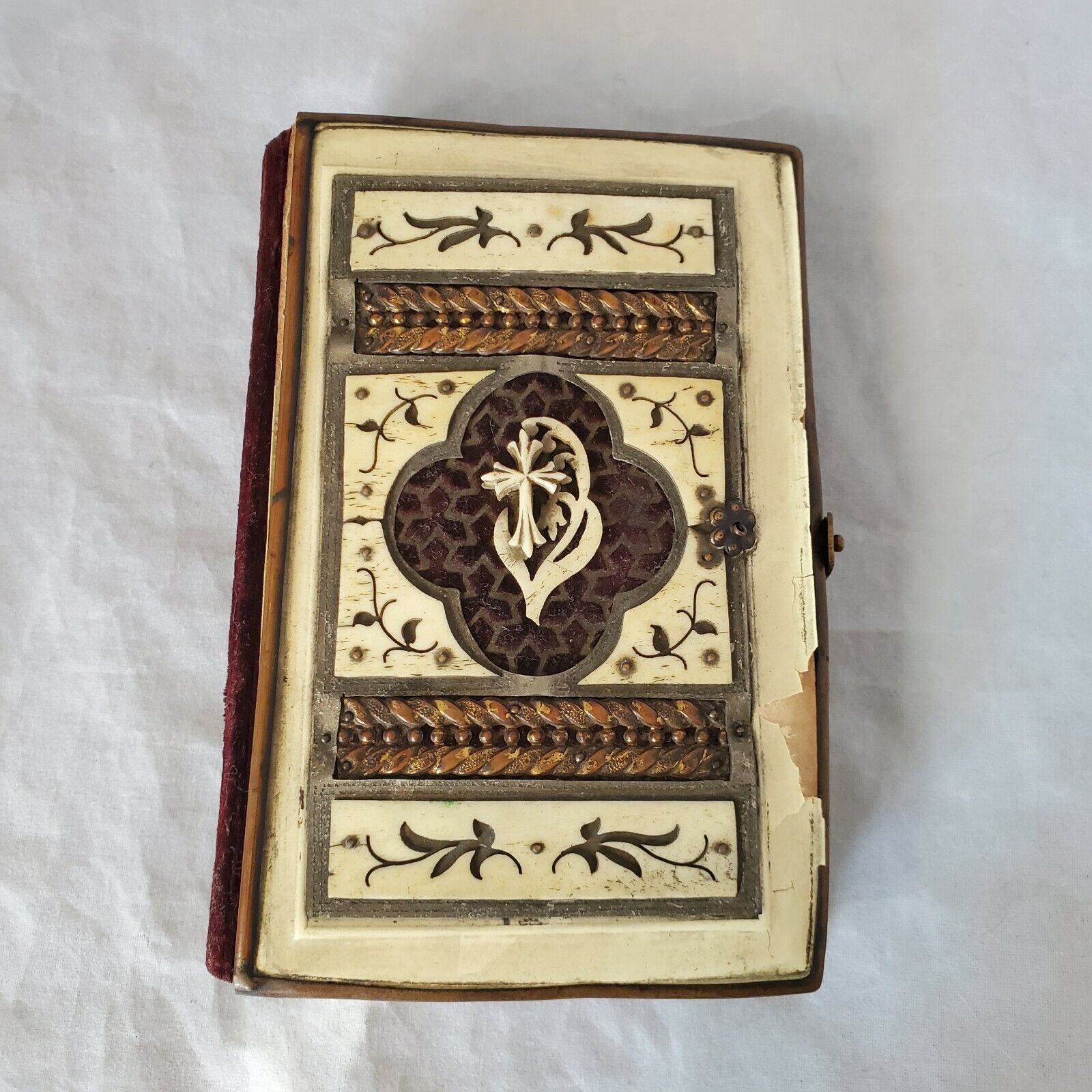 Rare 1800s Heavily Gilded Ivory Prayer Book w/ Cross, Latch & Amazing Metalwork