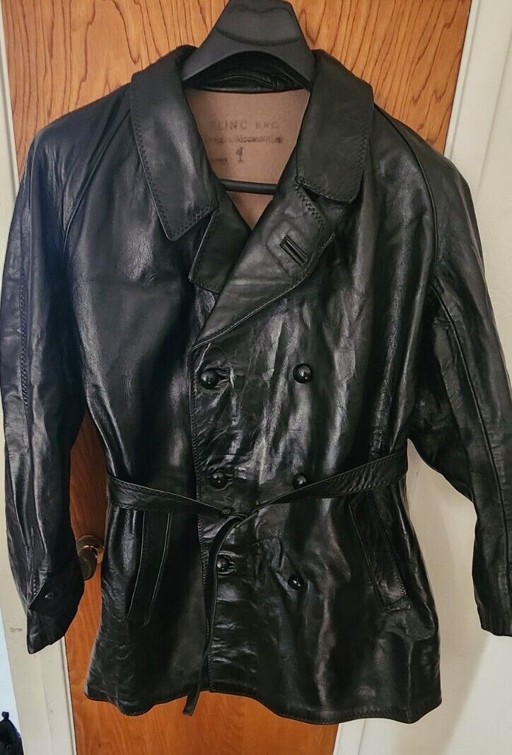 Vintage Italian Leather Trench Coat Jacket.   Palinc S.N.C WWII POSSIBLY 