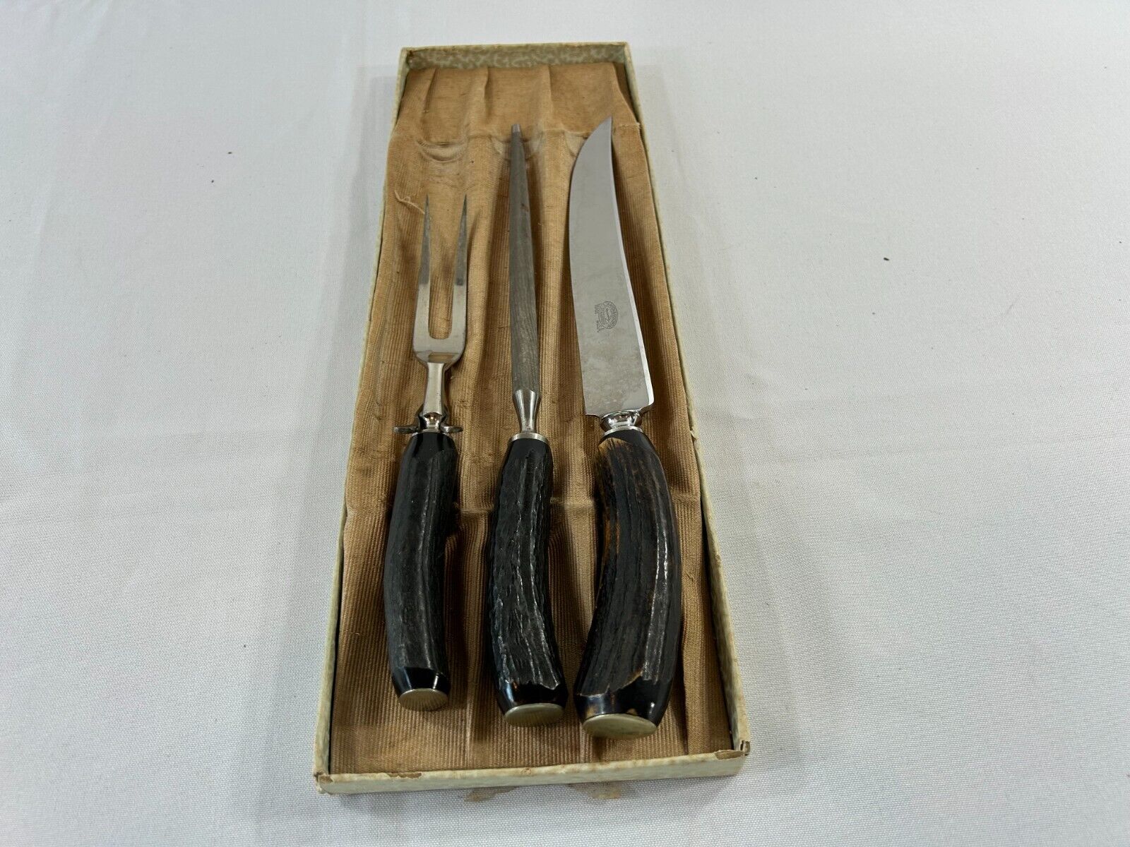Vintage Lamson & Goodnow Carving Set - Stag Horn Handle - 3 piece set