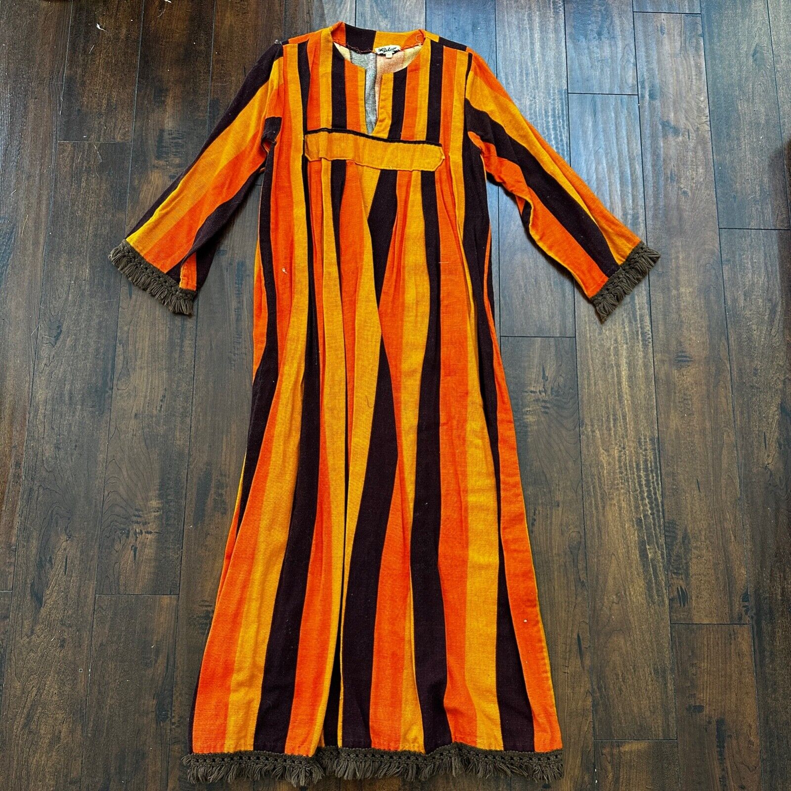 VTG 1960s Rockabilly Womens Dress Summer Skirt 60s 70s Top Orange Mexico Stripe