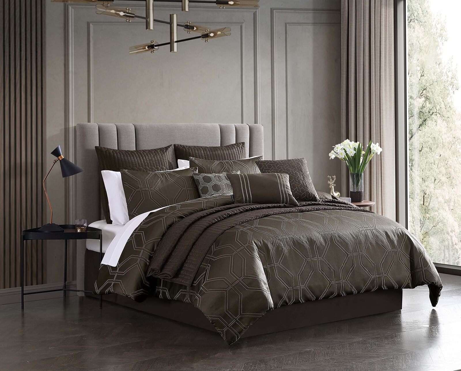 Riverbrook Home Elegant Collection Comforter Set, King, Rico - Mushroom, 10 P...