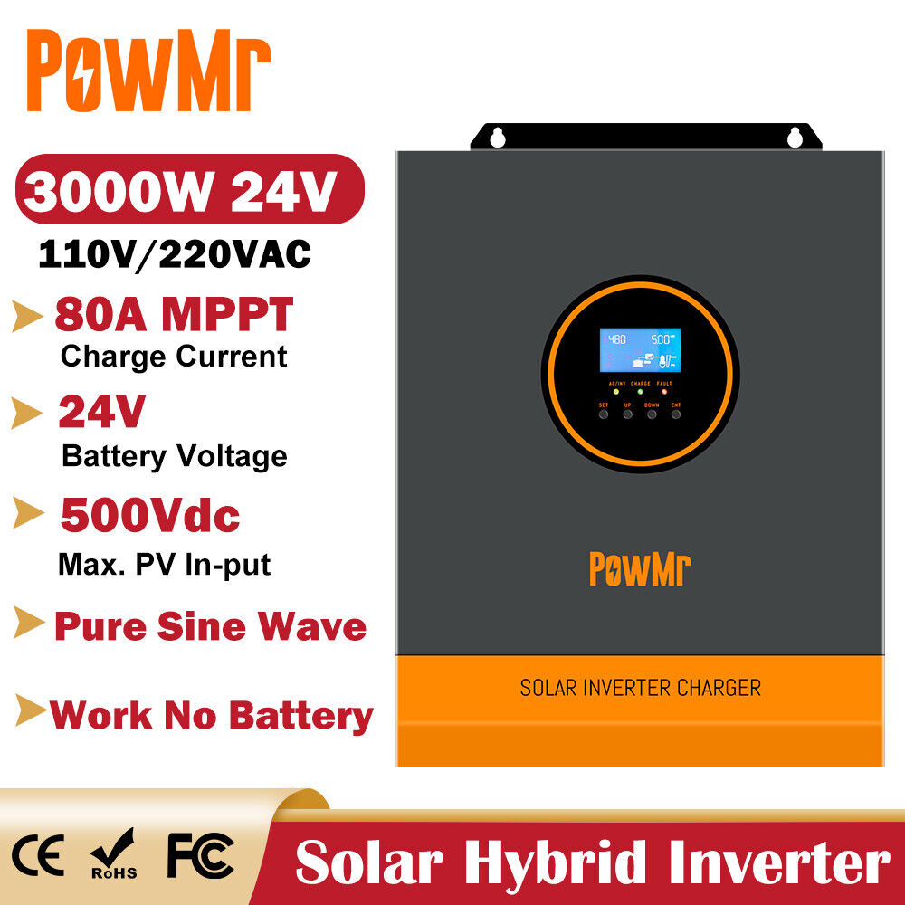 PowMr 5000W Solar Inverter Hybrid Off Grid AC110V 80A MPPT Charger Controller US