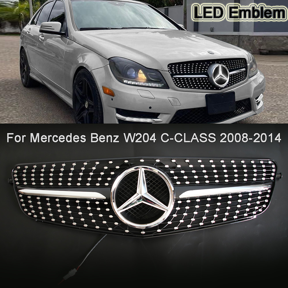 For Mercedes-Benz W204 C200 C250 C300 C350 2008-2014 Front Grille W/LED Emblem