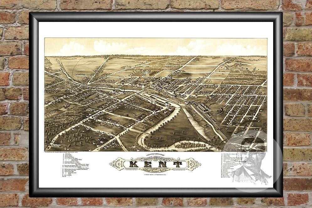 Old Map of Kent, OH from 1882 - Vintage Ohio Art, Historic Decor