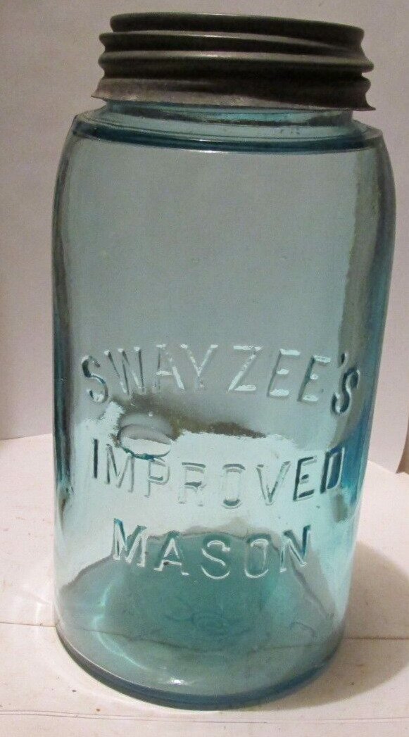 antique quart fruit jar aqua Swayzee\'s Improved Mason kitchenware old bottles