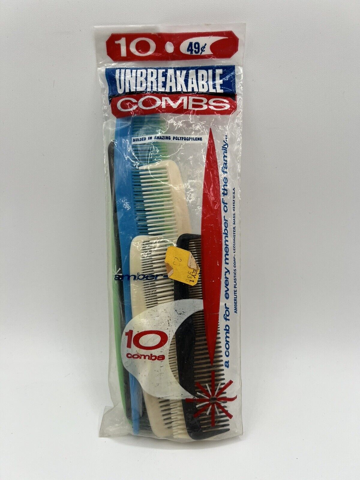 Vintage Amberlite Unbreakable Combs 10 Pack Sealed NOS Assorted Sizes Colors