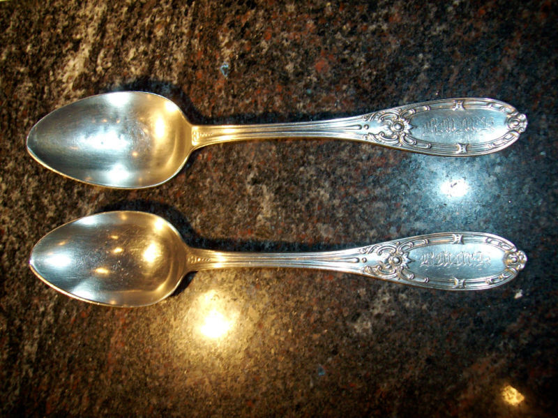 ANTIQUE ALBERT COLES COIN SILVER JENNY LIND 2 OVAL SOUP SPOONS 