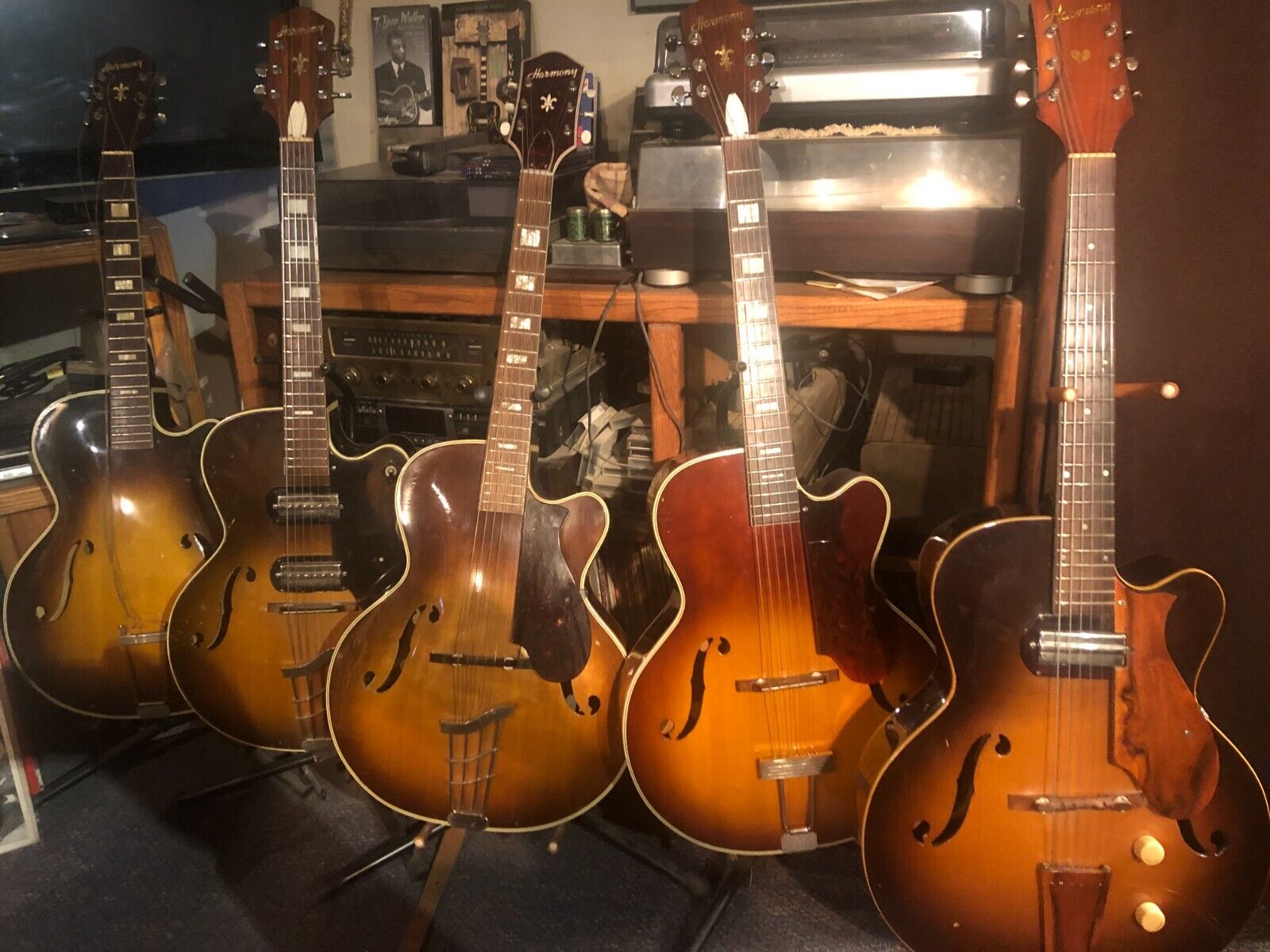 Lot of 5 1950\'s/60\'s USA made Harmony guitars H61, H62, H1310 Electric/Acoustic