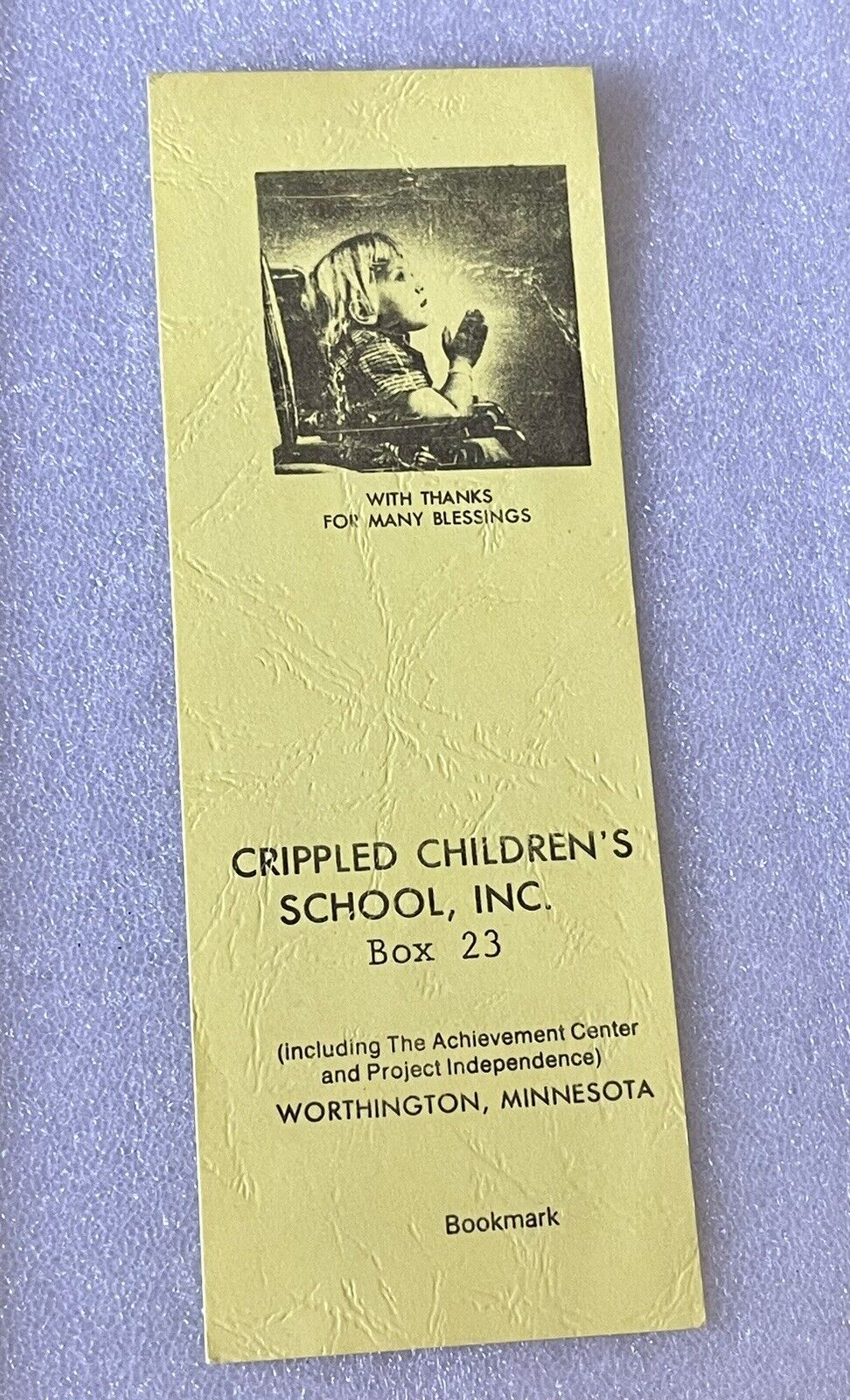 Vintage Crippled Children\'s School, INC. Box 23 Minnesota Bookmark