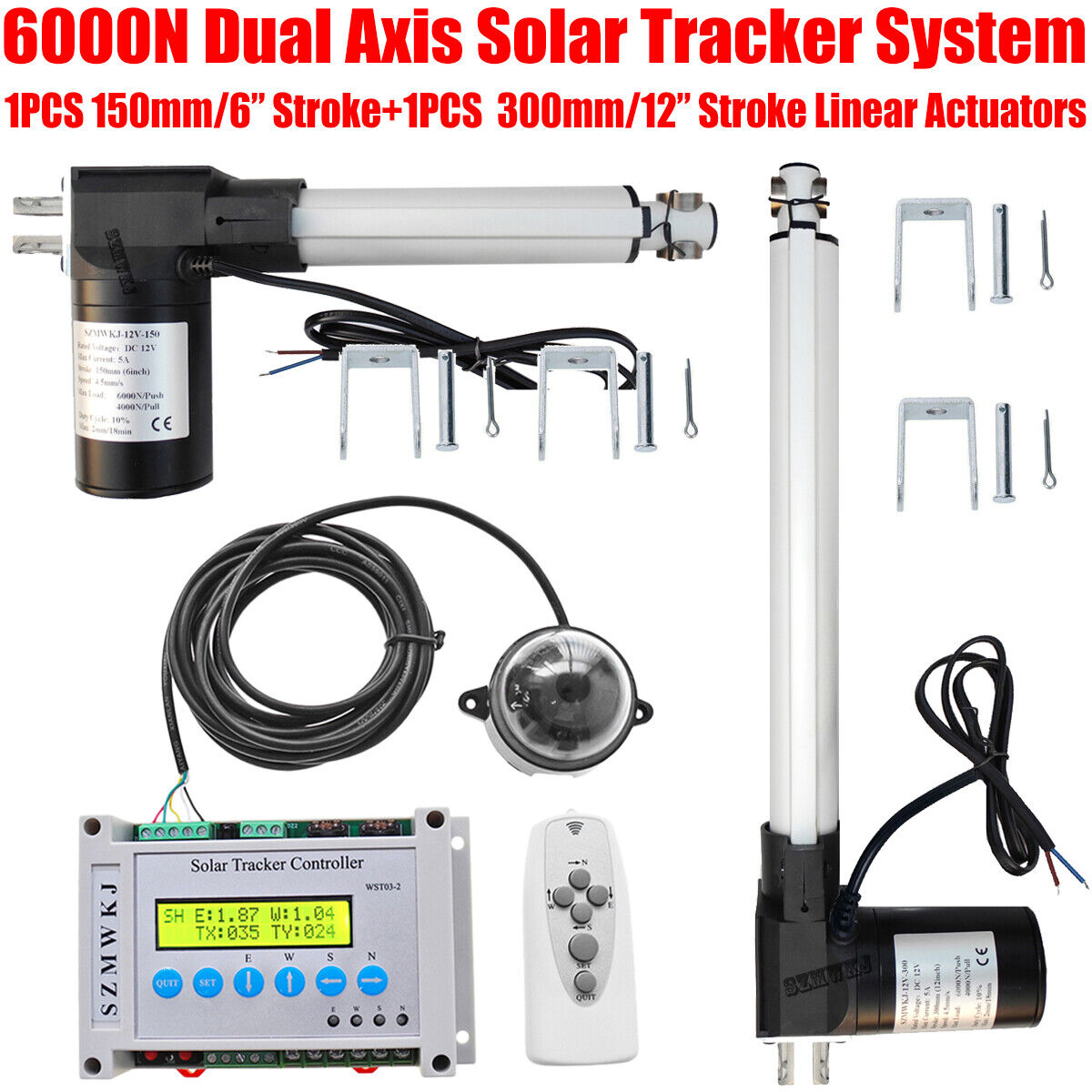DC 12V 6000N Dual Axis Solar Tracker -Solar Panel Auto Tracking Sun Track System