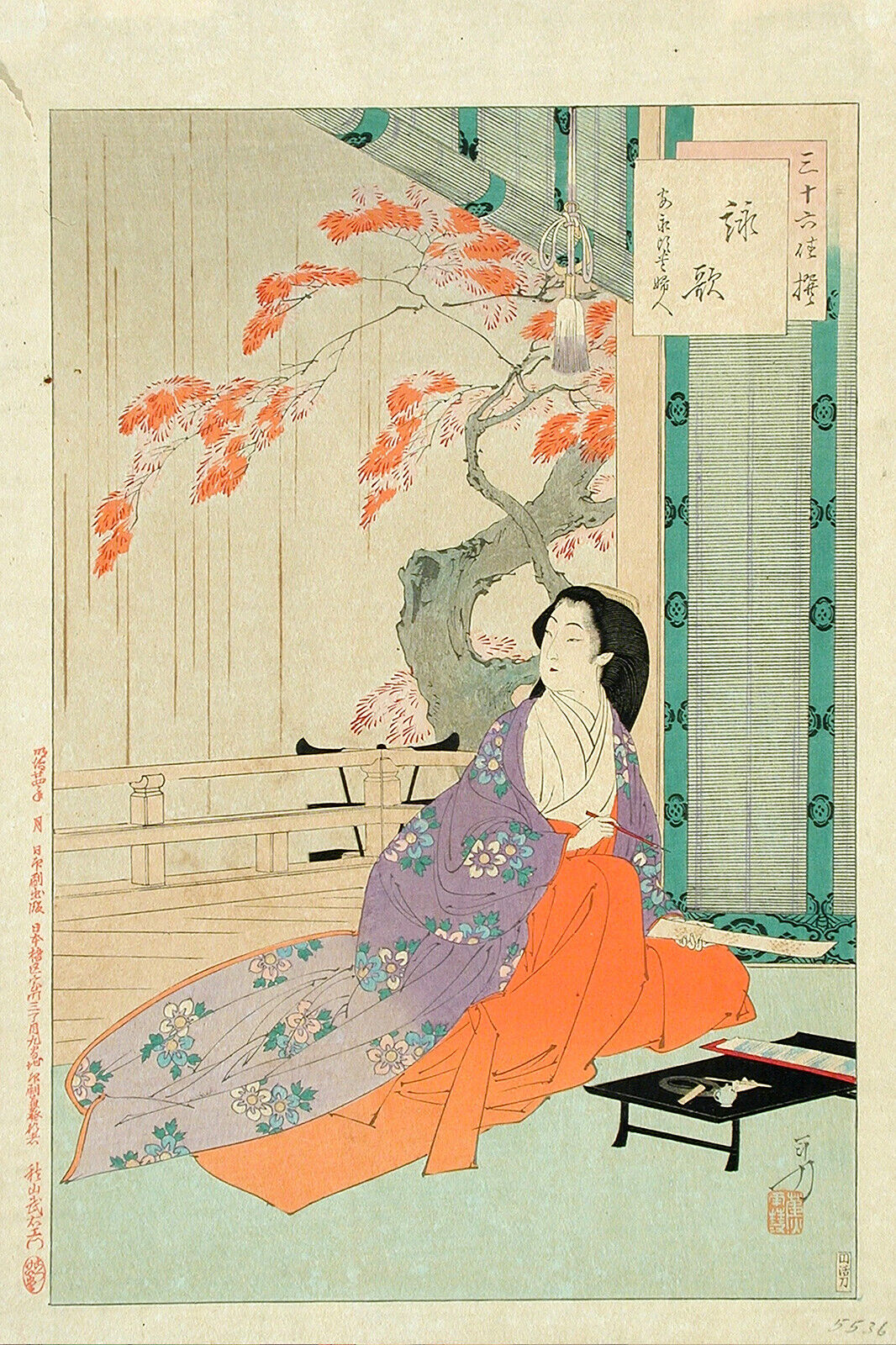 Mizuno Toshikata - Woman Composing Poems (1891) Photo Poster Painting Art Print