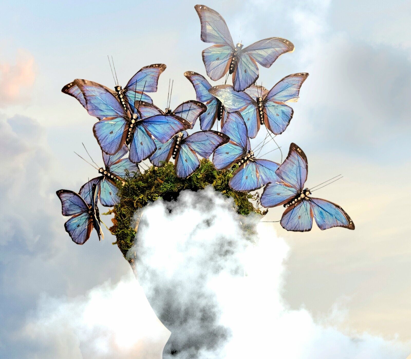 Blue Morpho Butterfly Headdress OOAK Handmade Photoshoot Maternity Fantasy 