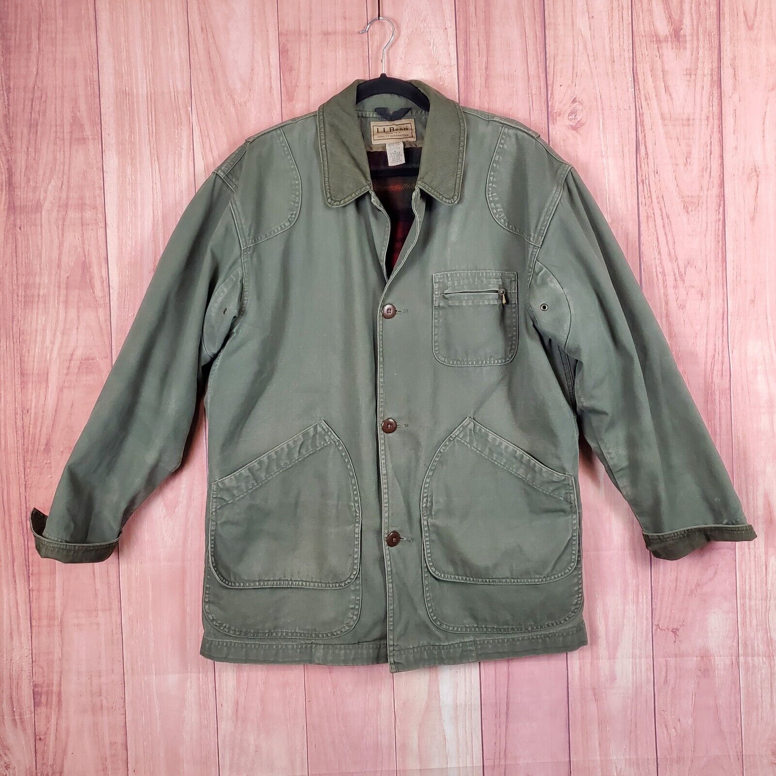 Vintage L.L. Bean Mens M / L Wool Lined Field Coat Green Barn Chore Jacket
