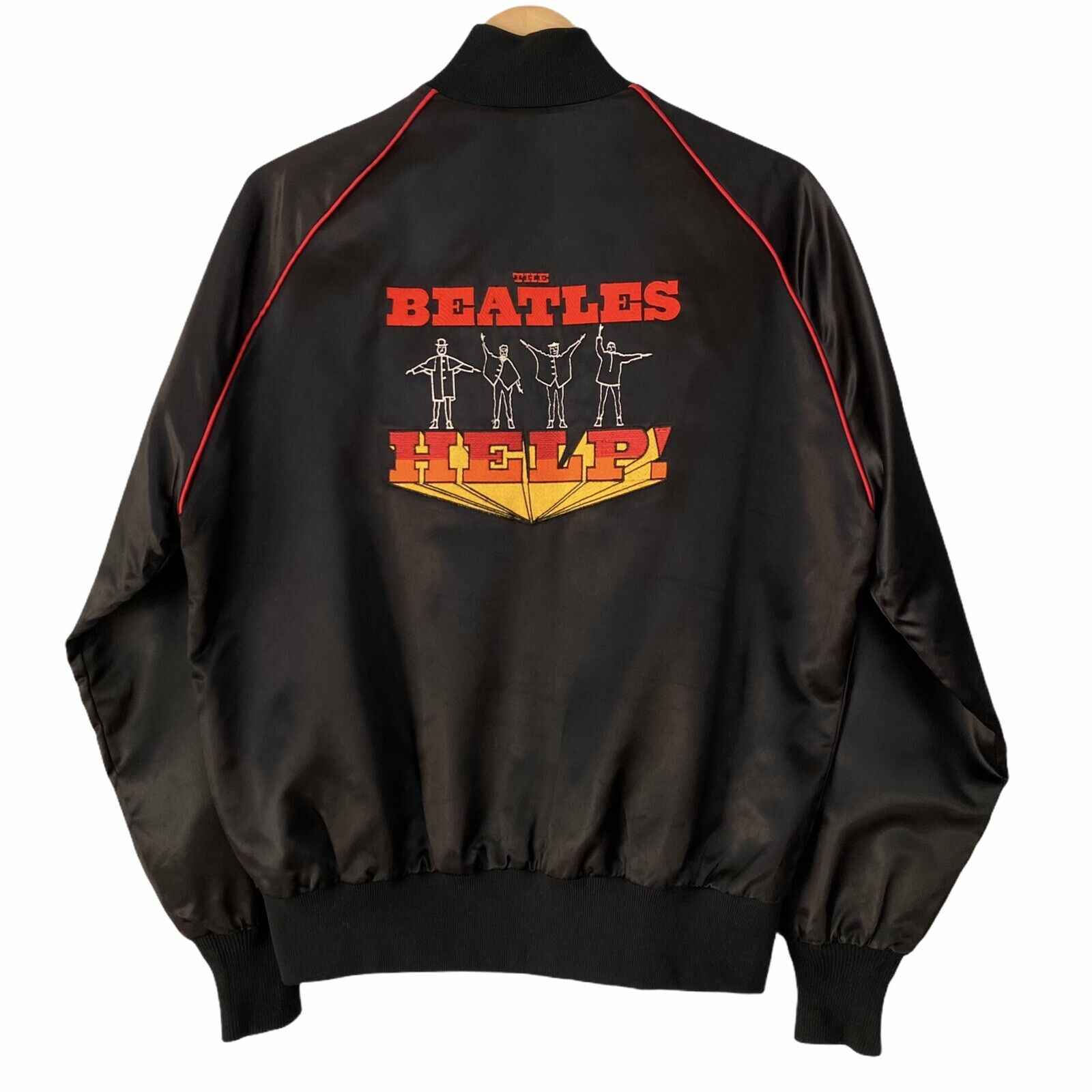 Vintage 1970s 70s The Beatles Black Help Embroidered Satin Jacket RARE FIND