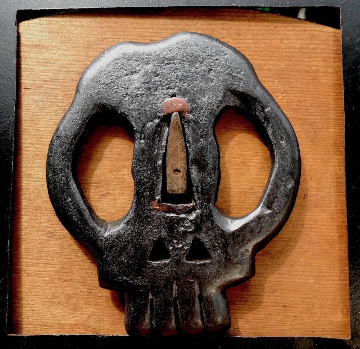 Tsuba Japanese Sword Guard Nozarashi Skull Engraved Openwork Vintage Japan