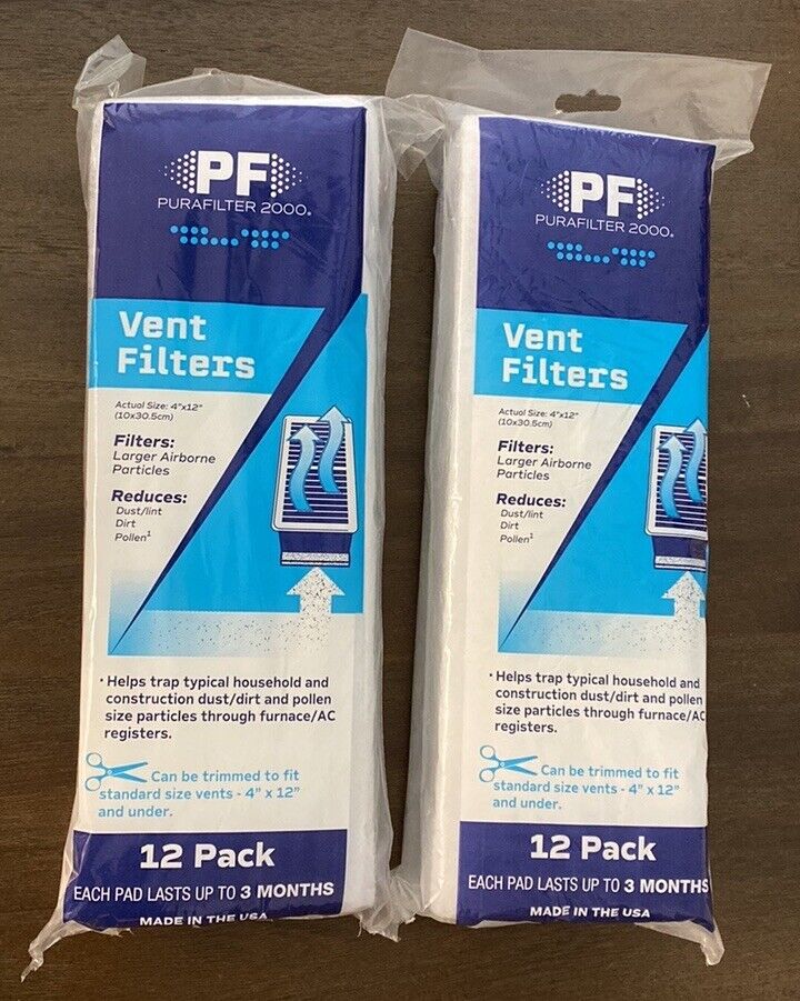 2-Purafilter 2000 12 Pack Vent Filters 4” x 12” Each Pad Lasts Up To 3 Months