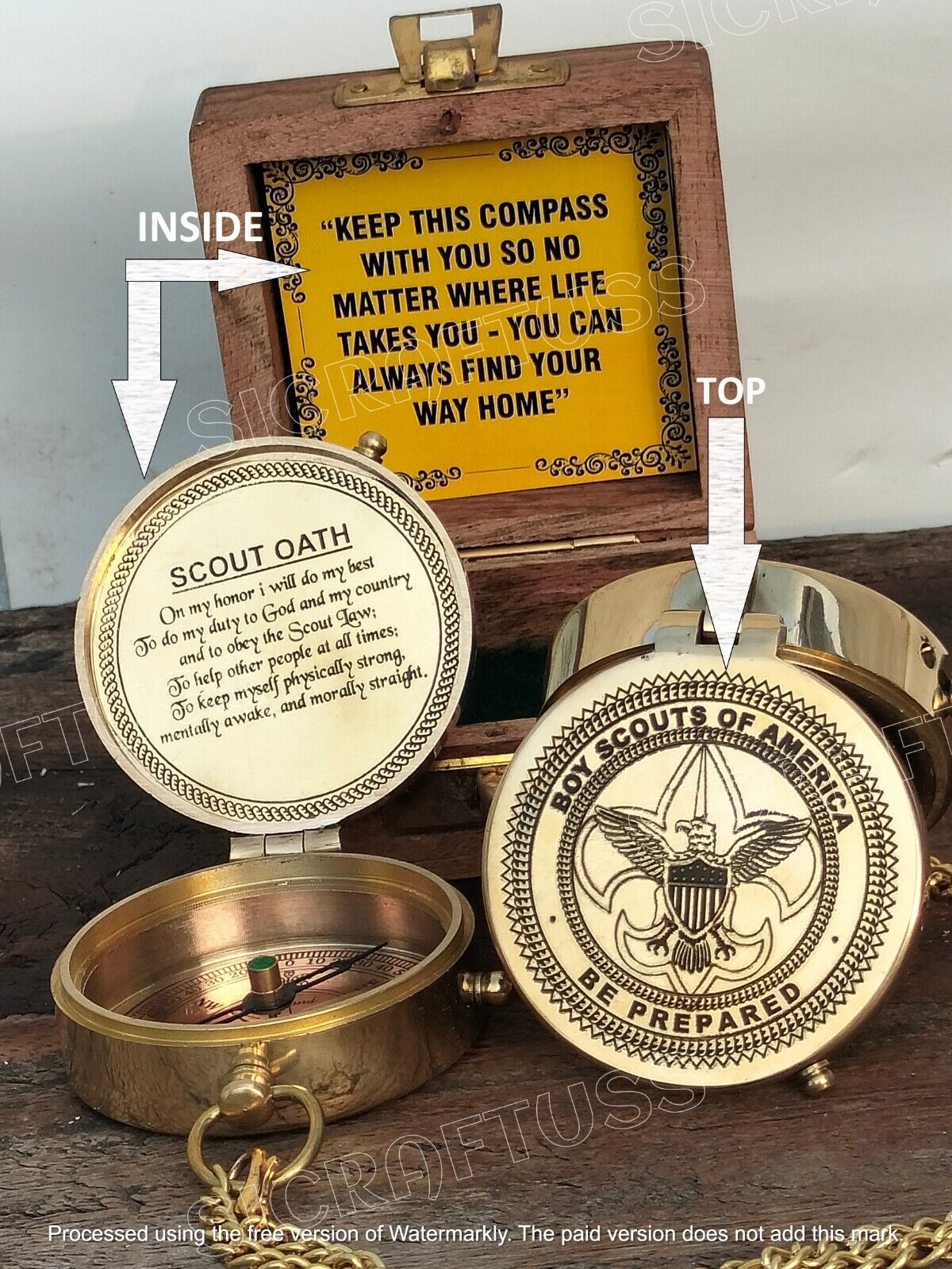Boy Scout Of America(B.S.A) Brass Compass - Boy Scout Oath Compass With Box.