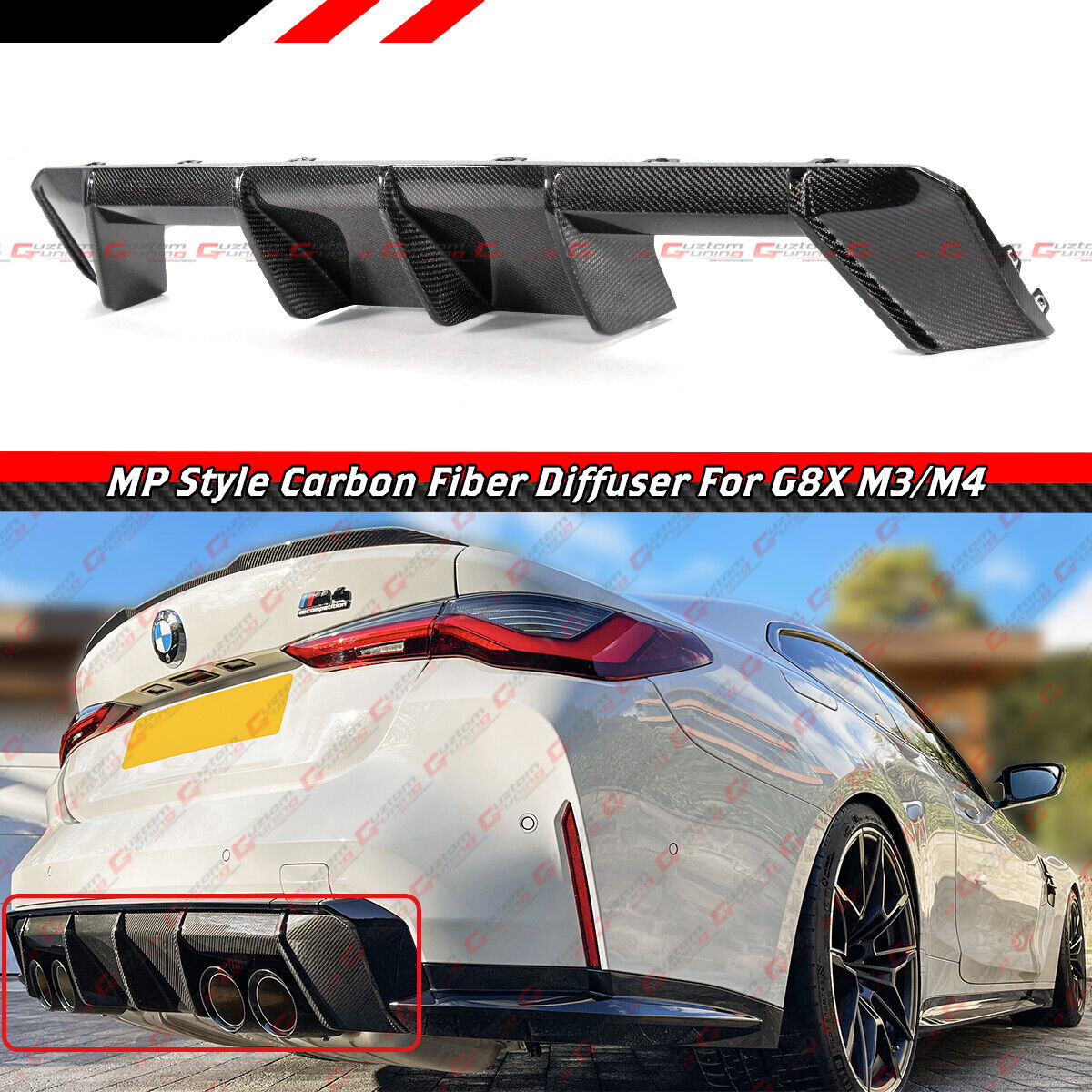 For 2021-2024 BMW G80 M3 G82 M4 MP Style Real Carbon Fiber Rear Bumper Diffuser
