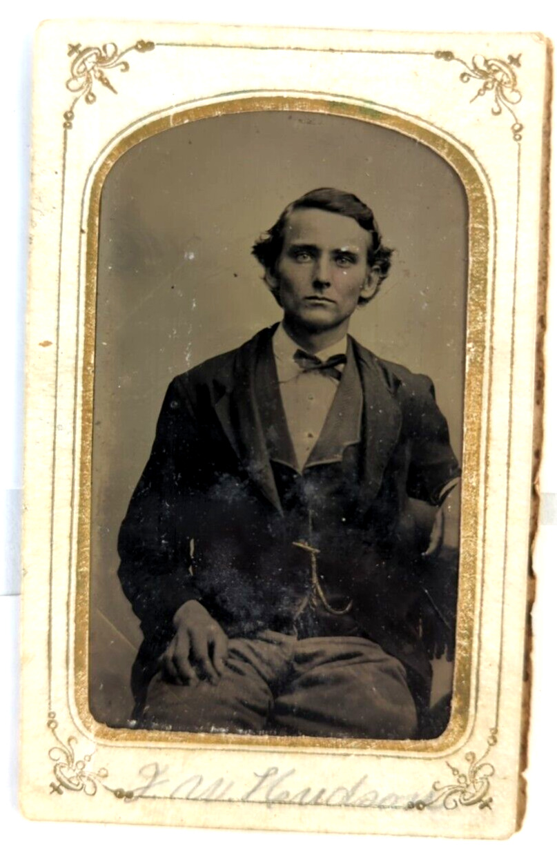 Antique Daguerreotype Photograph, 1890's Dashing Young Man, Bow Tie, 2.5x3.5