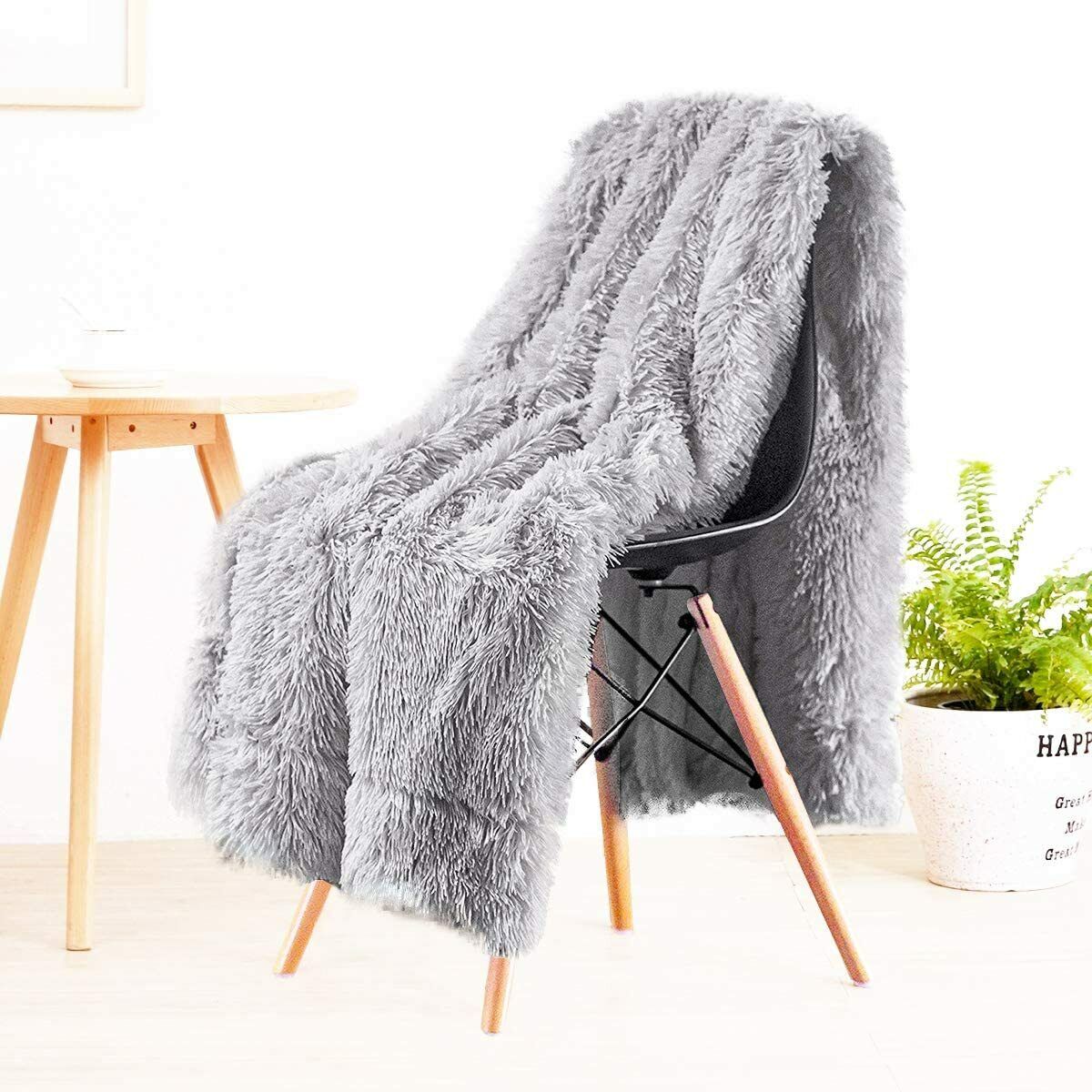 Shaggy Faux Fur Blanket Plush Fuzzy Bed Throw Washable Cozy Sherpa  Blanket