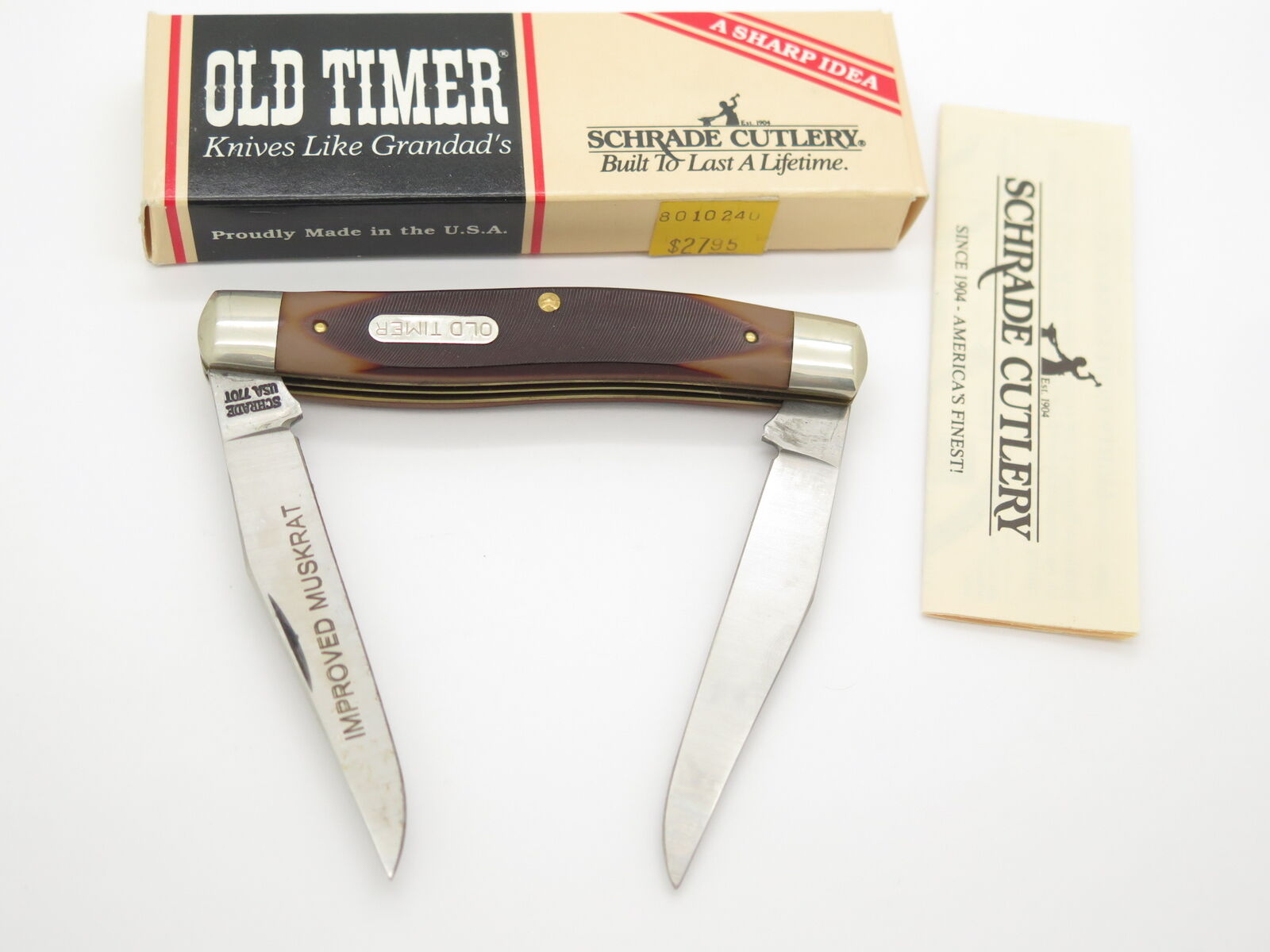 Vtg 1980s Schrade USA 77OT Muskrat Old Timer 2 Blade Folding Pocket Knife