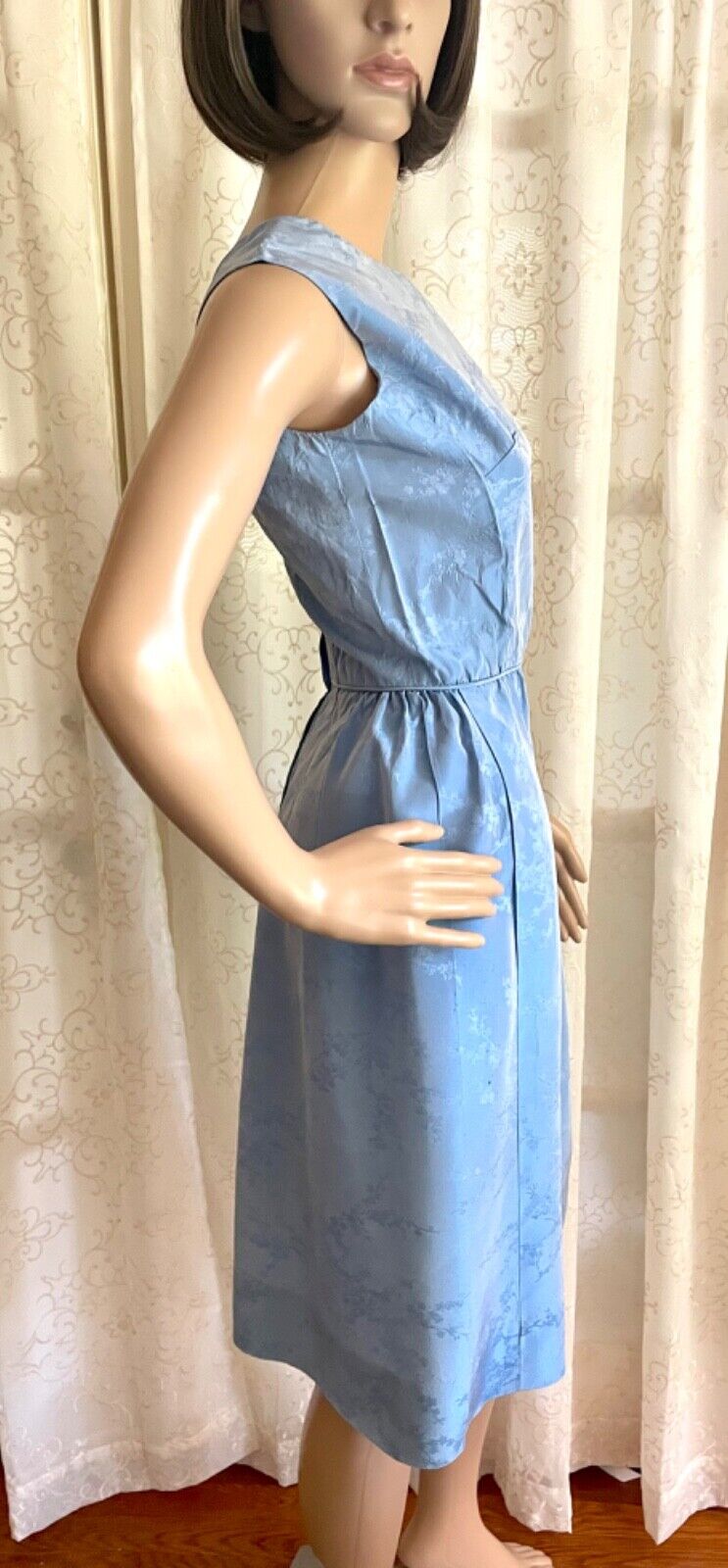 1960s Vintage Satin Damask, Sleeveless Sheath, Wiggle Dress, Size Small