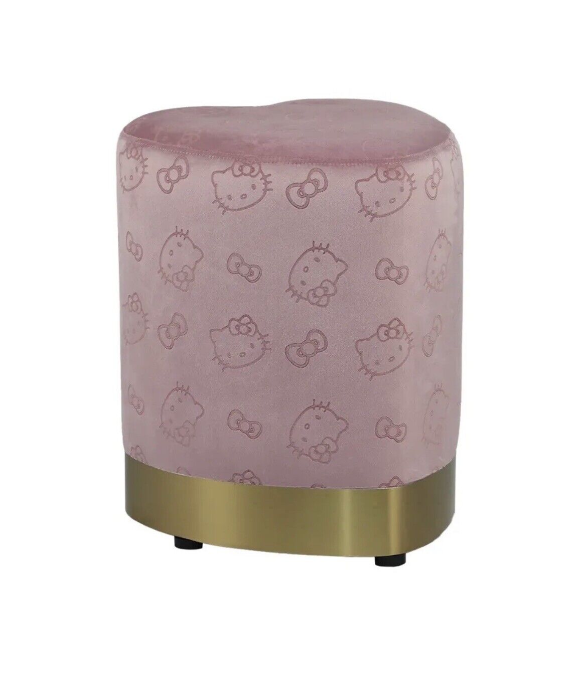 HELLO KITTY Pink Heart Vanity Ottoman Stool Makeup Chair  Plush Gold Accent NWT