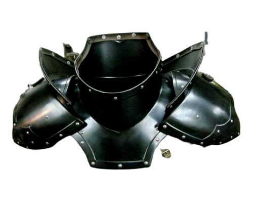 18GA Medieval Larp Gothic Steel Pauldrons Neck With Gorget Shoulder Armor