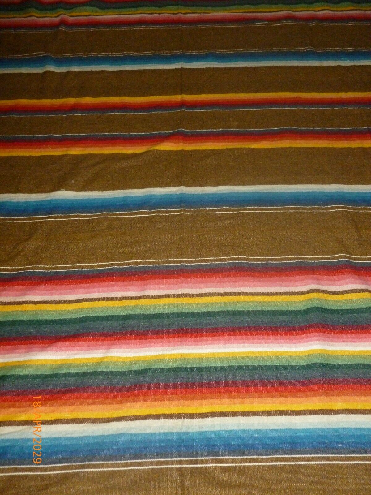 Vintage Mexican Serape Blanket Woven Stripes Southwest Fringe 61