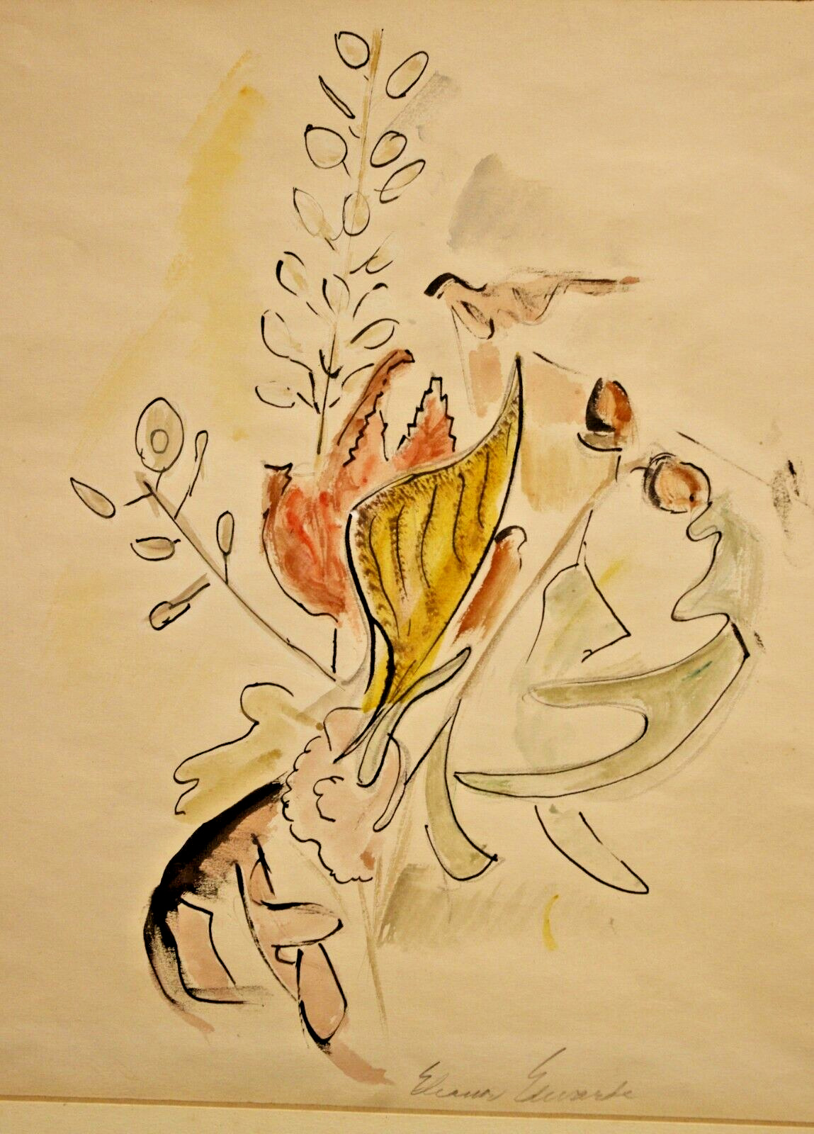vintage abstract flowers watercolor signed framed Eleanor Edwards