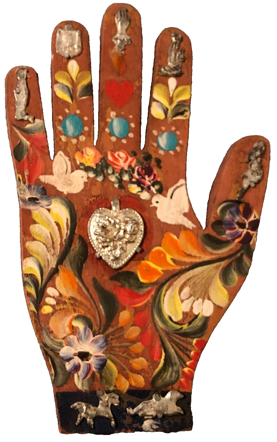 Vintage Hand Painted Wood Left Hand Mexico 9\
