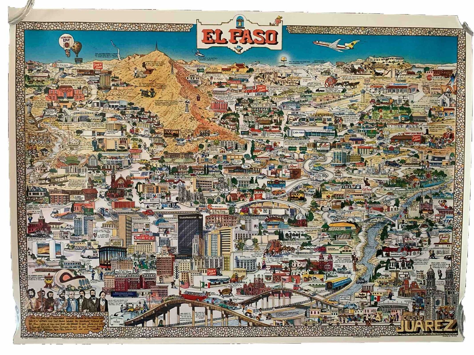 El Paso City Character Map Poster Print 1983