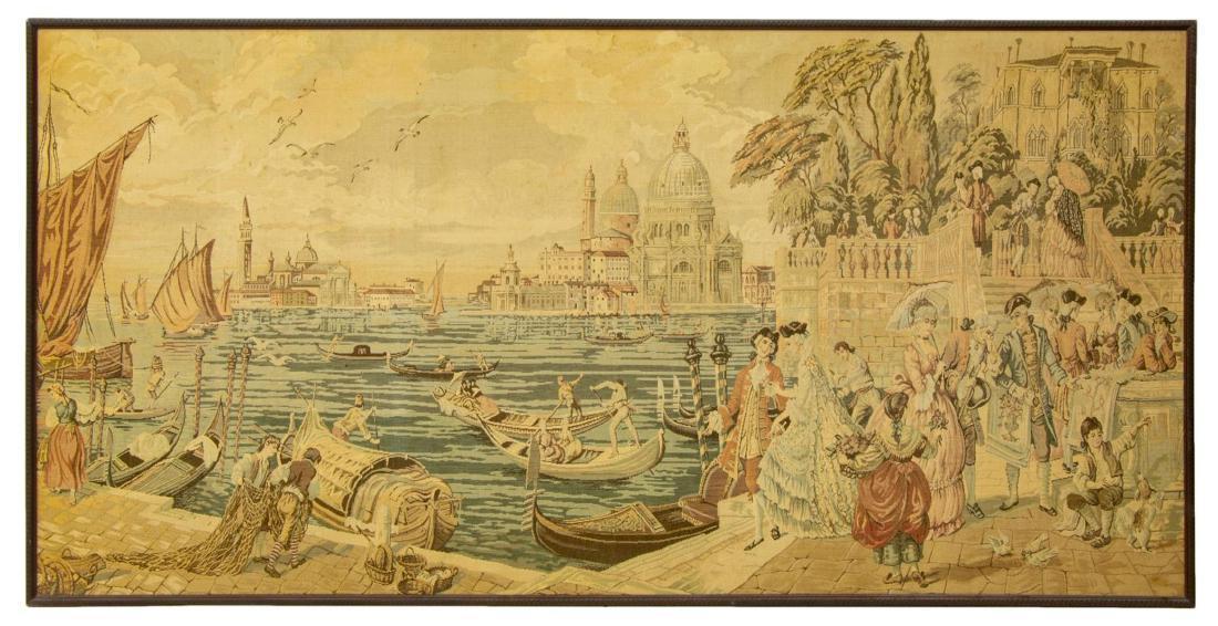 Tapestry, Framed Italian Venice Canal Scene, Woven, Fantastic Vintage / Antique