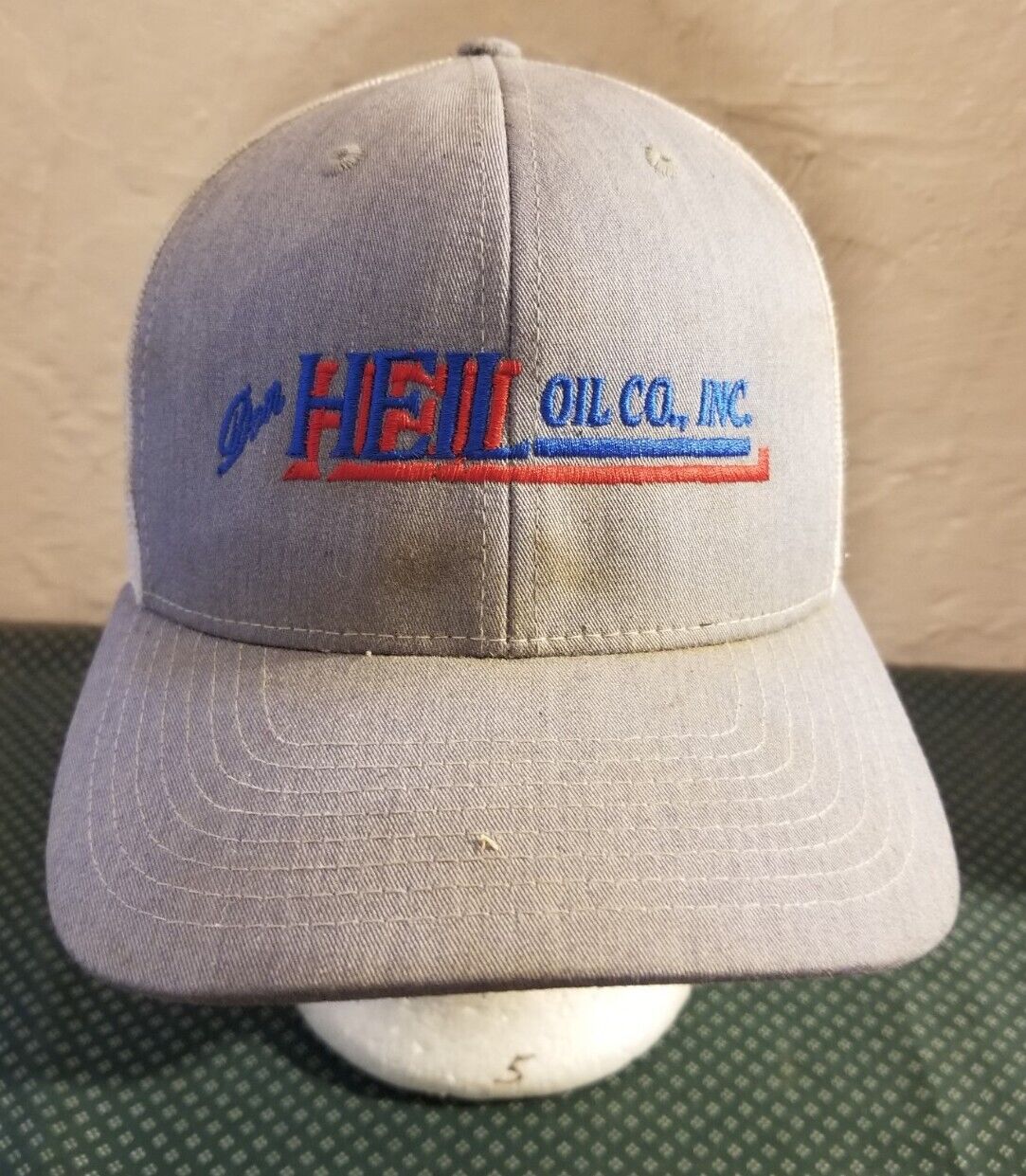Don Heil Oil Co Hat Baseball Cap Gray White Mesh Snapback Adjustable 